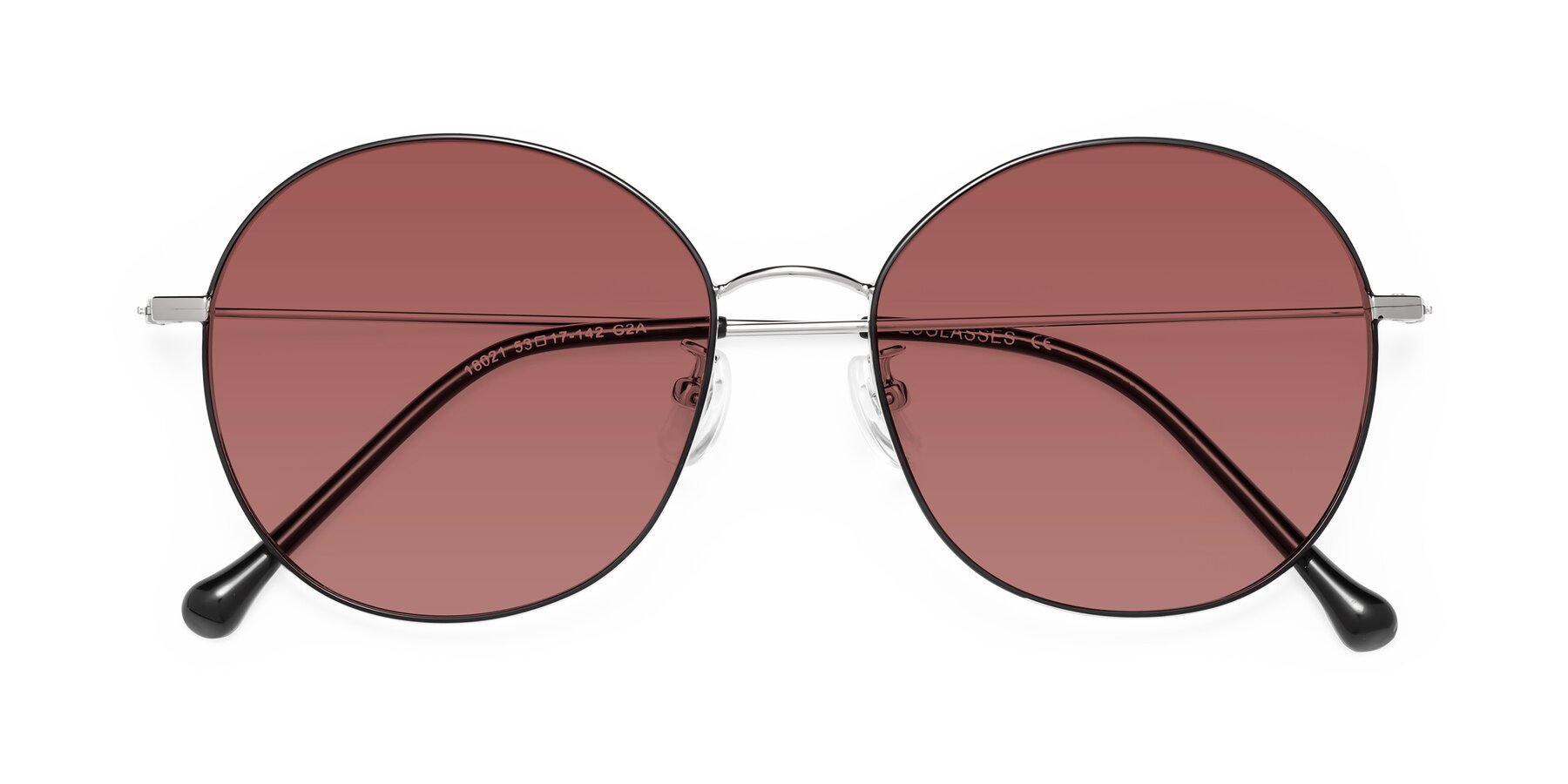 Folded Front of Dallas in Black-Silver with Garnet Tinted Lenses