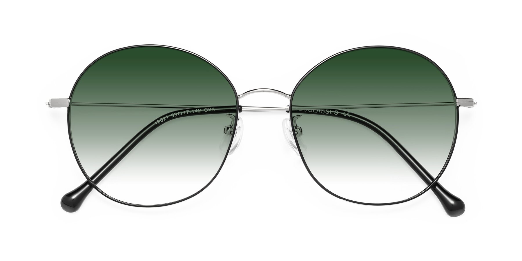 Folded Front of Dallas in Black-Silver with Green Gradient Lenses