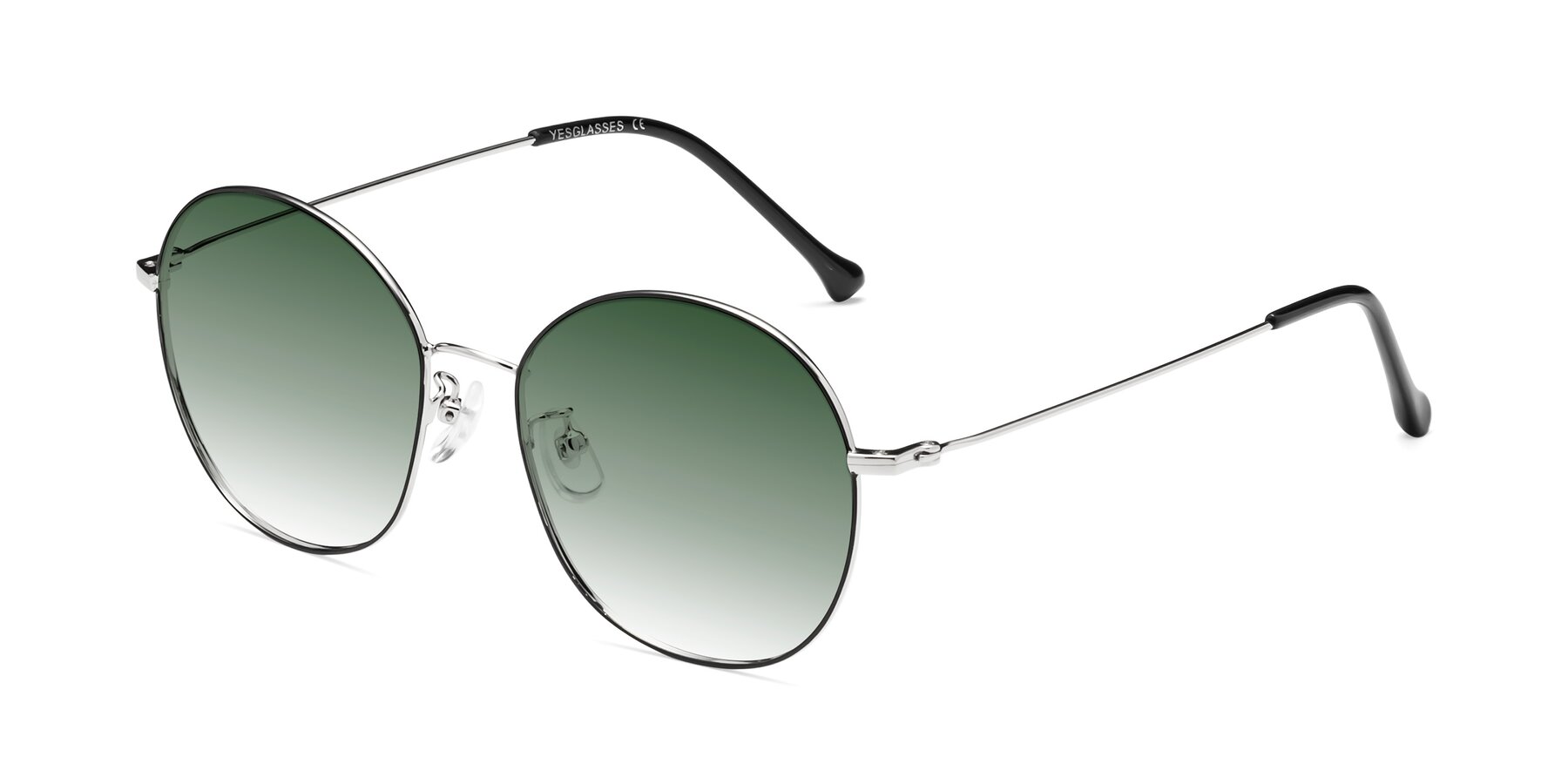Angle of Dallas in Black-Silver with Green Gradient Lenses
