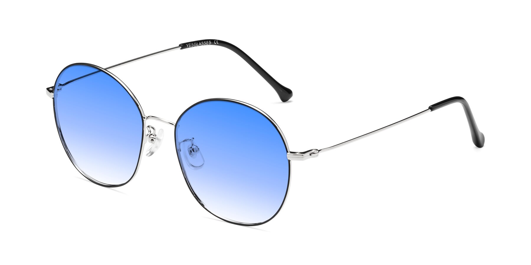 Angle of Dallas in Black-Silver with Blue Gradient Lenses