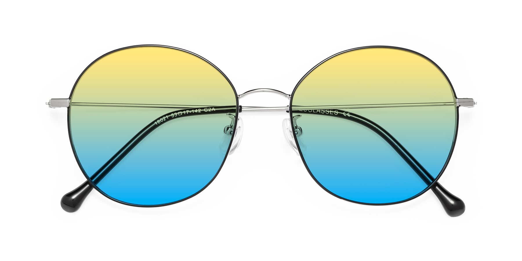 Folded Front of Dallas in Black-Silver with Yellow / Blue Gradient Lenses