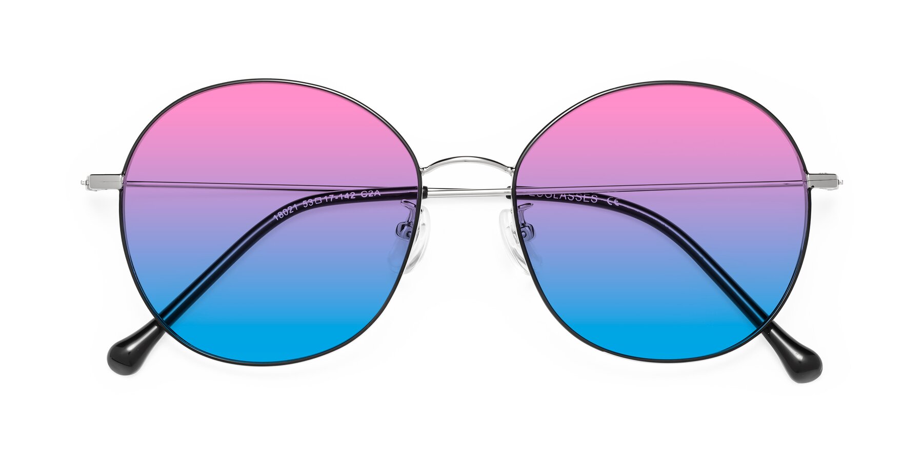 Folded Front of Dallas in Black-Silver with Pink / Blue Gradient Lenses