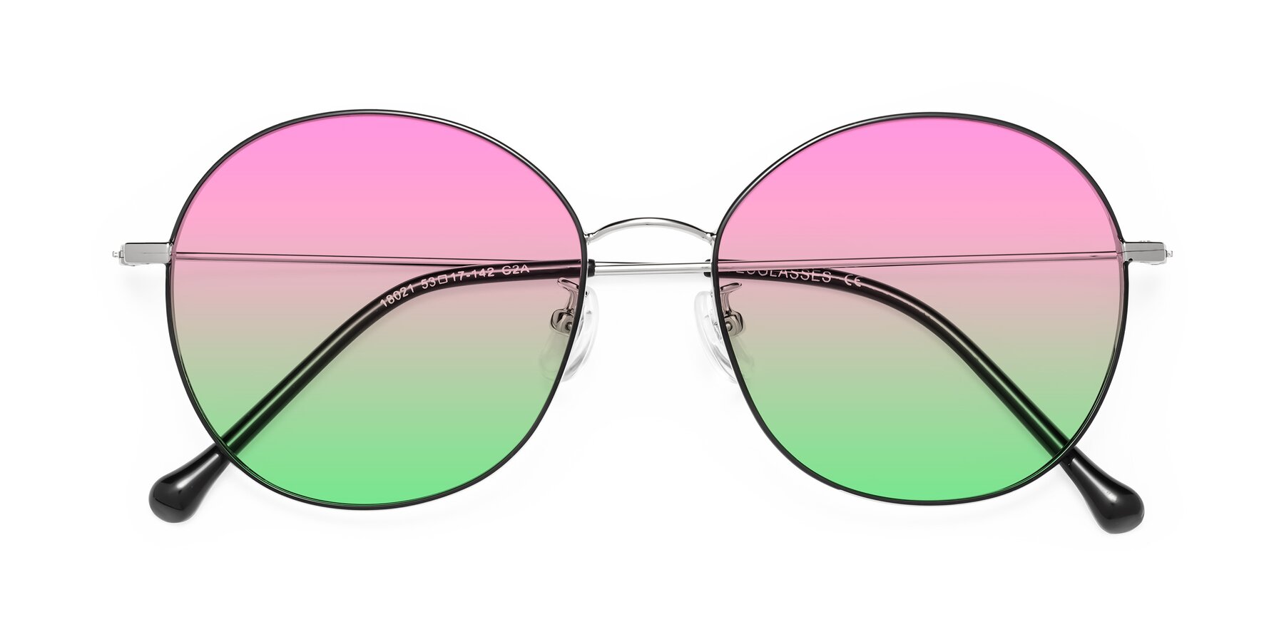 Folded Front of Dallas in Black-Silver with Pink / Green Gradient Lenses