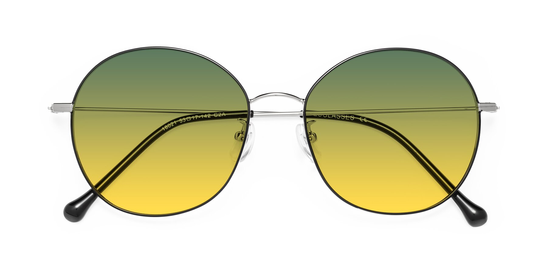 Folded Front of Dallas in Black-Silver with Green / Yellow Gradient Lenses