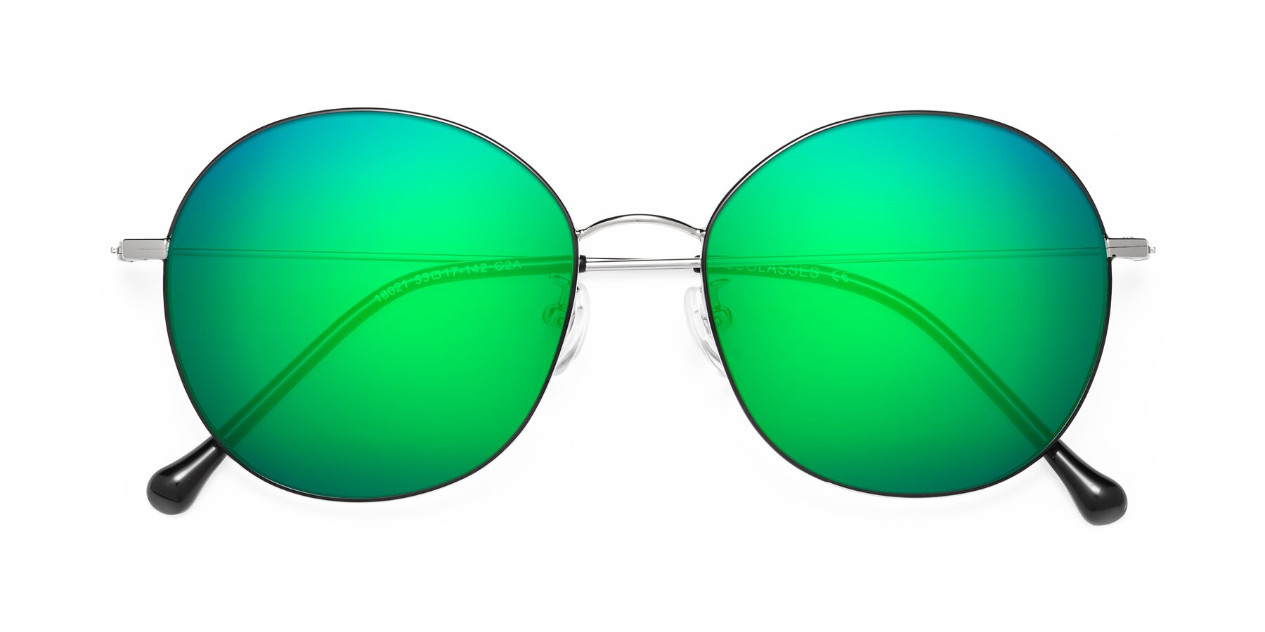 BlackSilver Grandpa Oversized Round Mirrored Sunglasses with Green