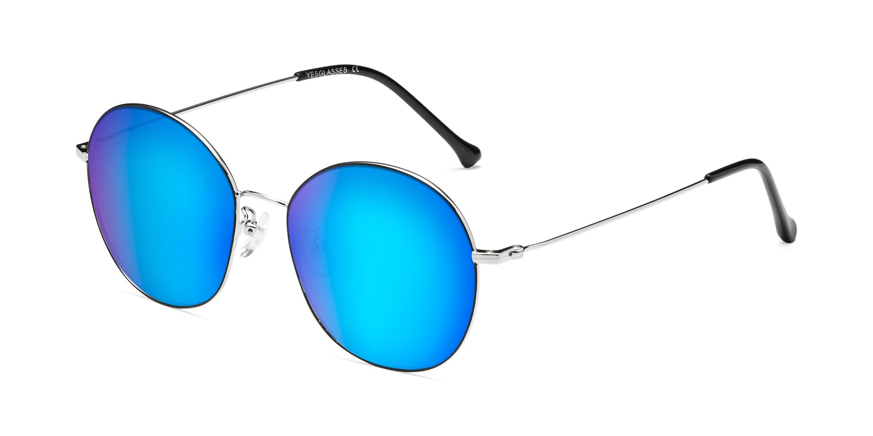 Angle of Dallas in Black-Silver with Blue Mirrored Lenses