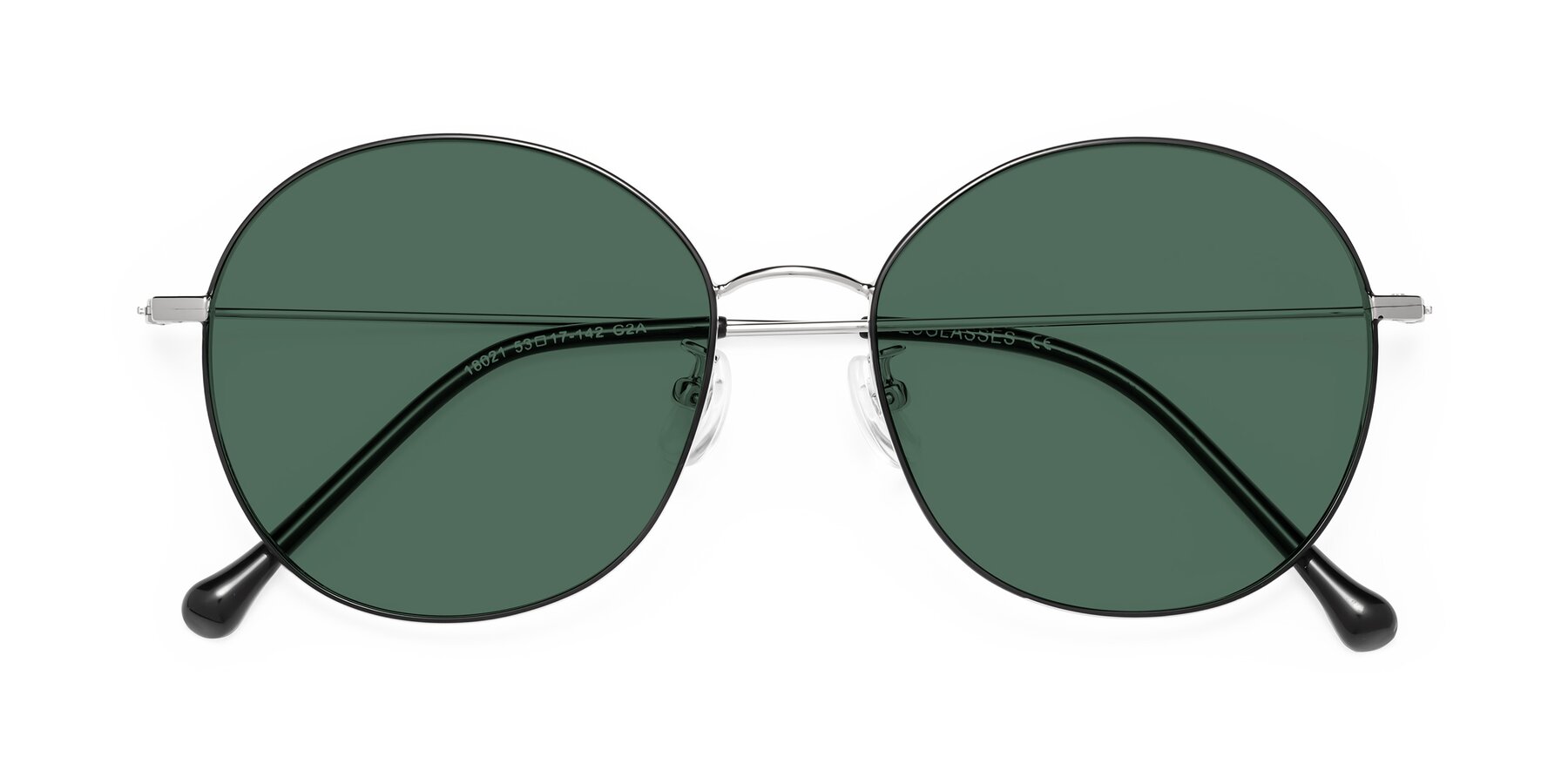 Folded Front of Dallas in Black-Silver with Green Polarized Lenses