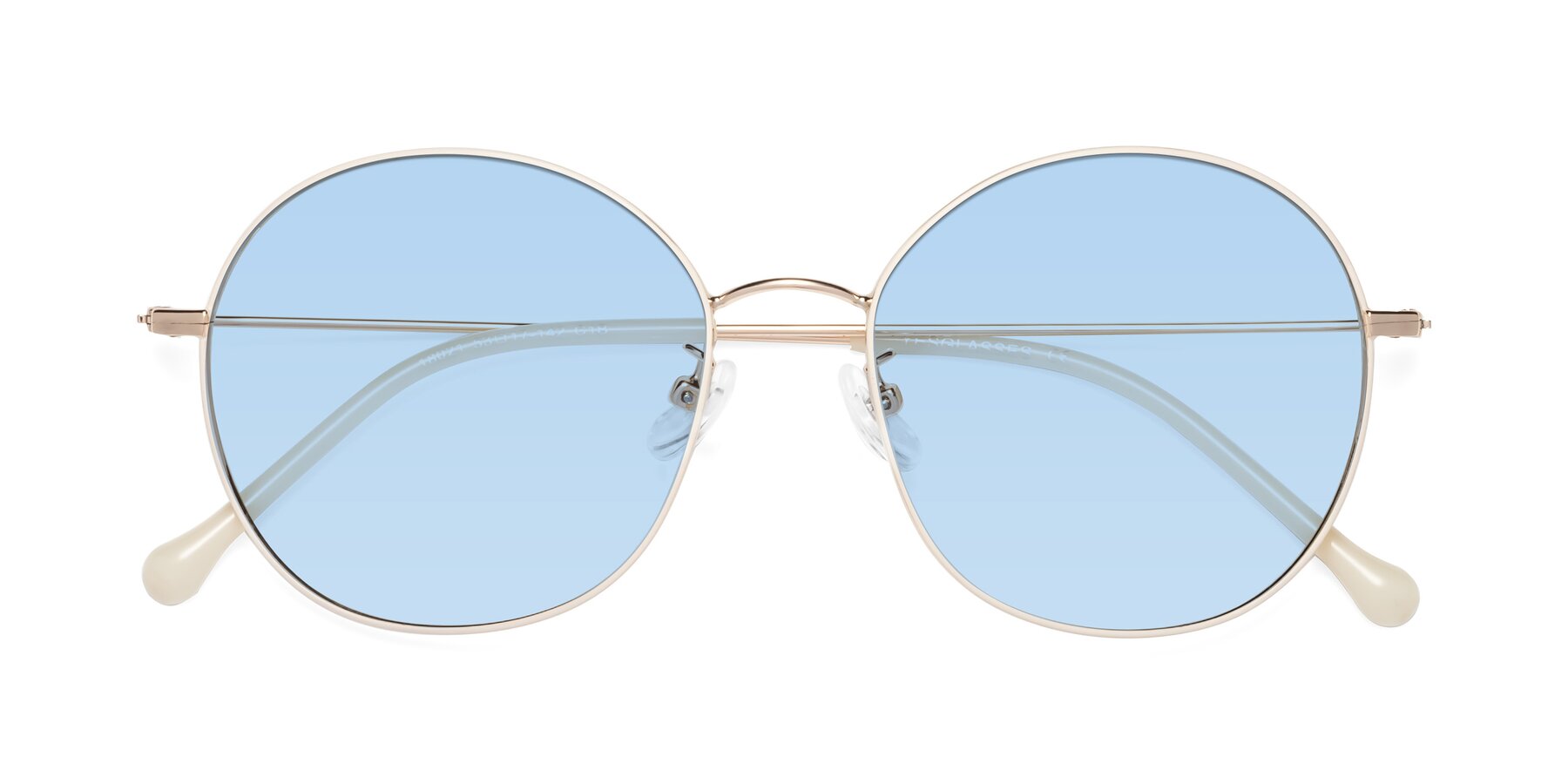 Folded Front of Dallas in White-Gold with Light Blue Tinted Lenses