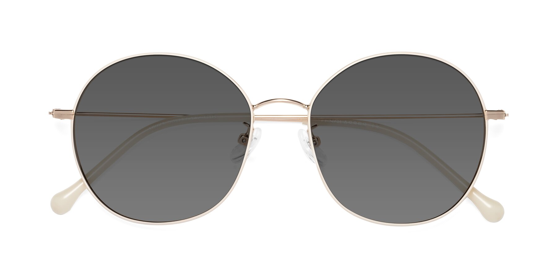 Folded Front of Dallas in White-Gold with Medium Gray Tinted Lenses