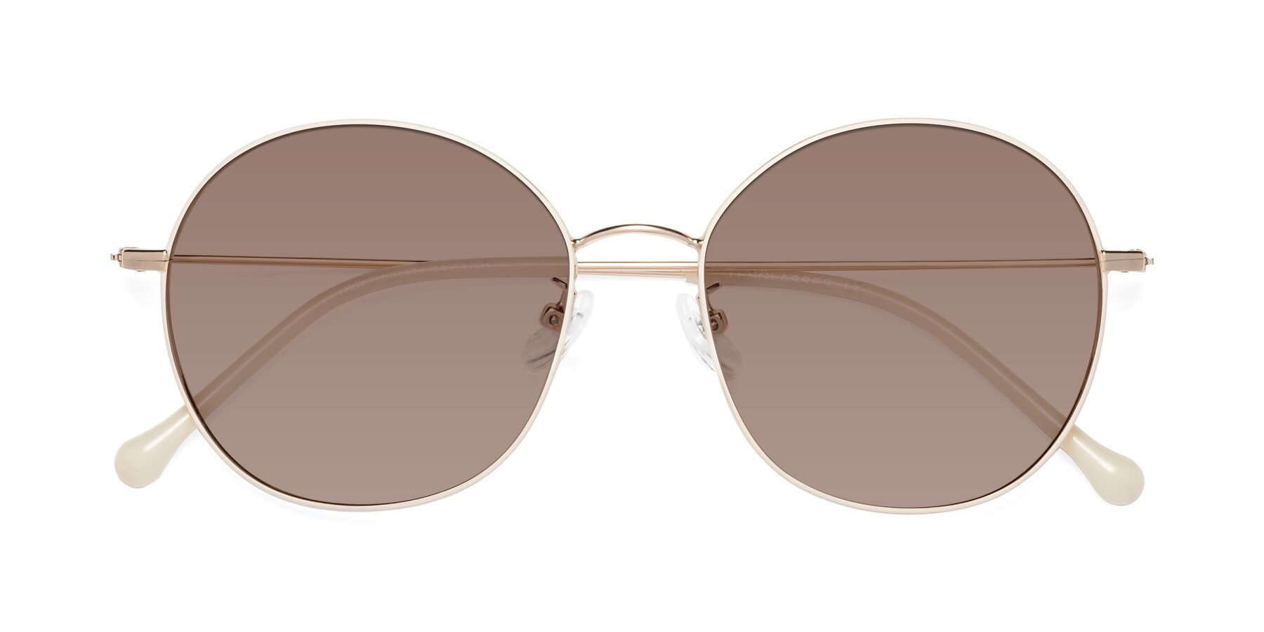 Folded Front of Dallas in White-Gold with Medium Brown Tinted Lenses