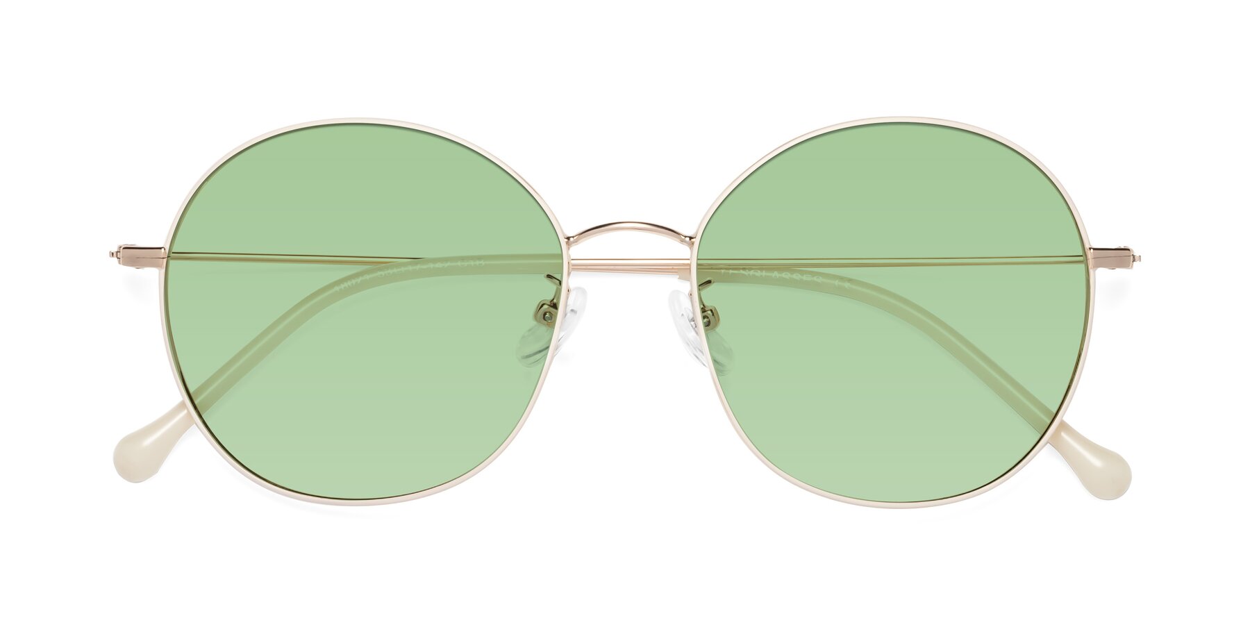 Folded Front of Dallas in White-Gold with Medium Green Tinted Lenses