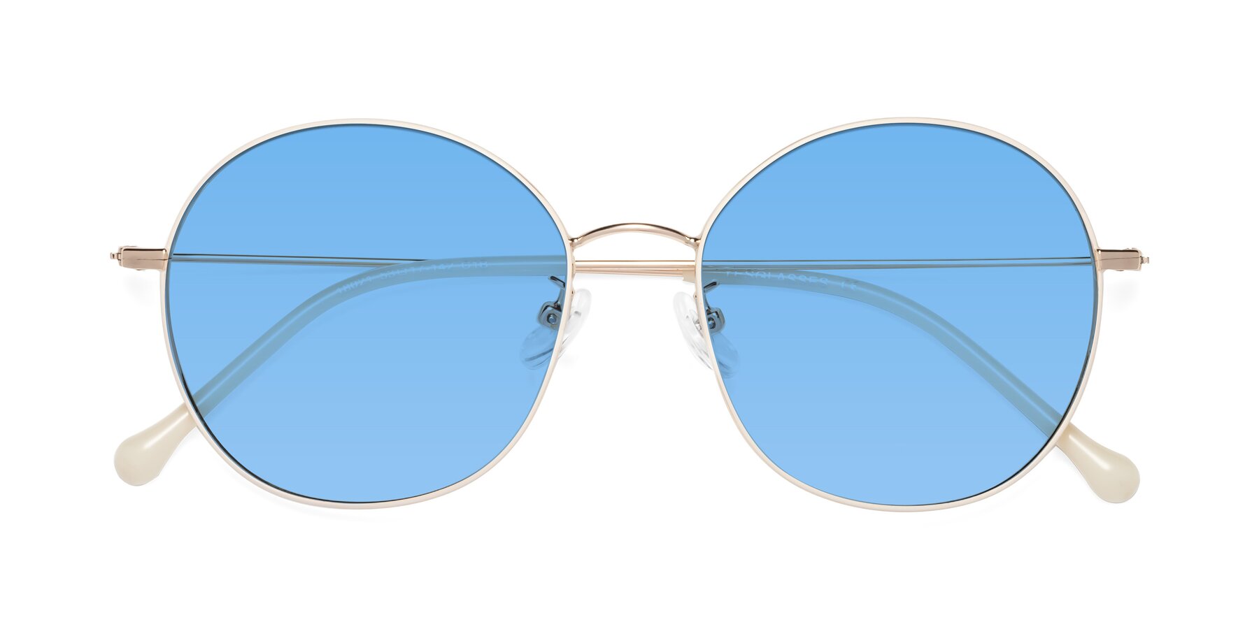 Folded Front of Dallas in White-Gold with Medium Blue Tinted Lenses