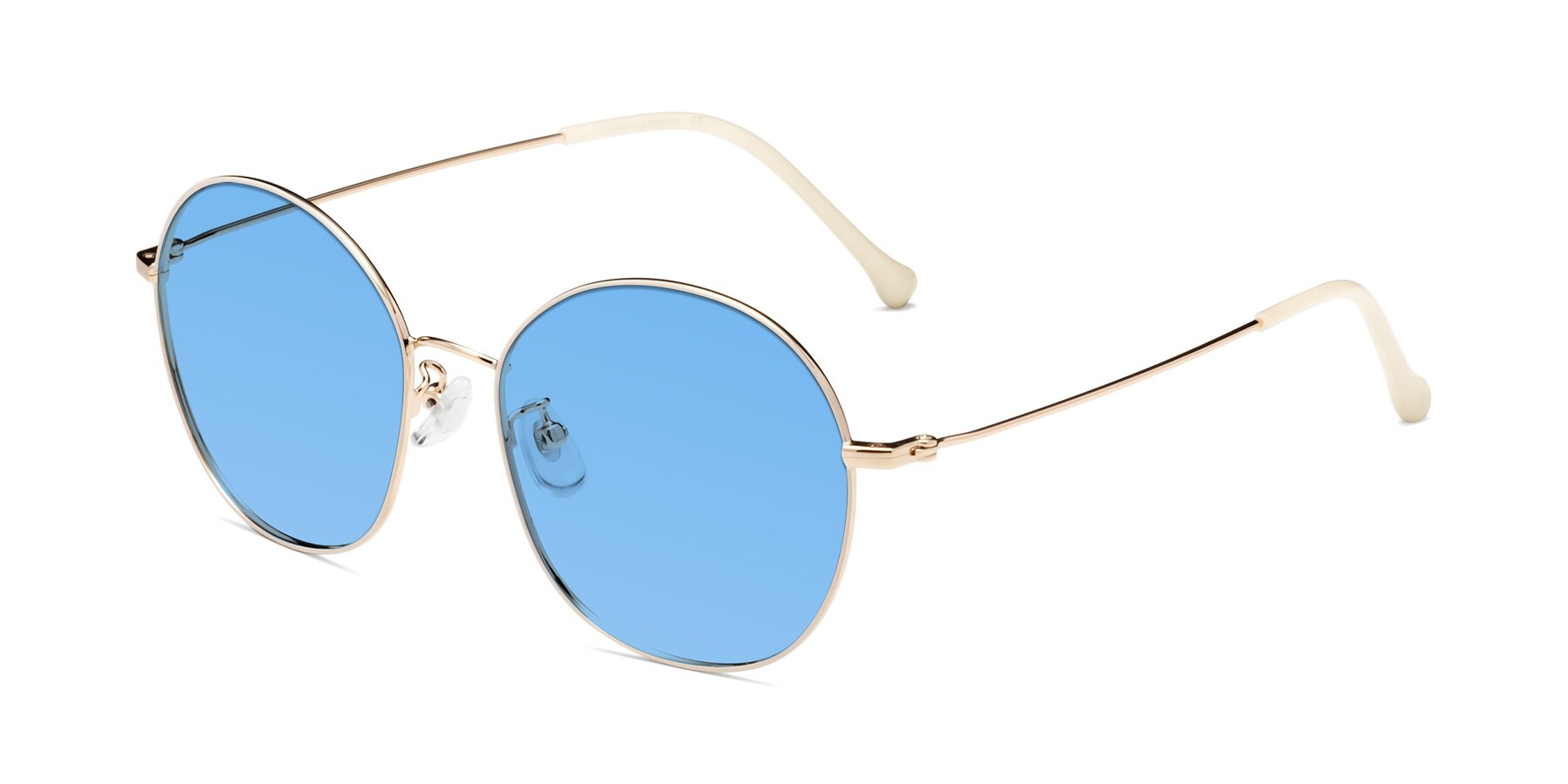 Angle of Dallas in White-Gold with Medium Blue Tinted Lenses