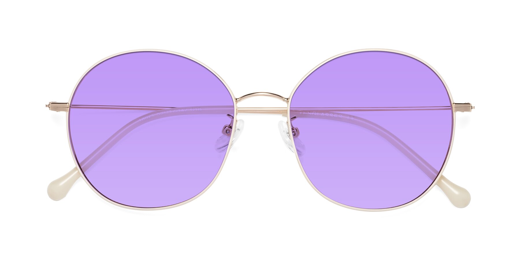 Folded Front of Dallas in White-Gold with Medium Purple Tinted Lenses