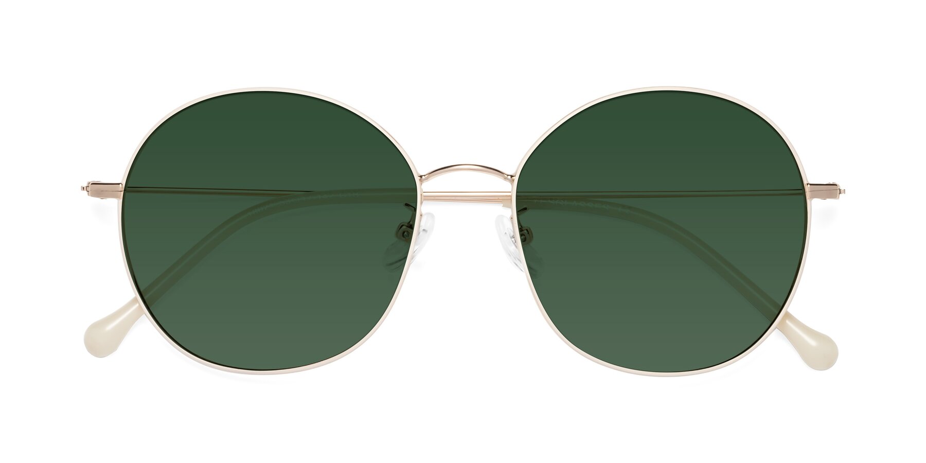 Folded Front of Dallas in White-Gold with Green Tinted Lenses