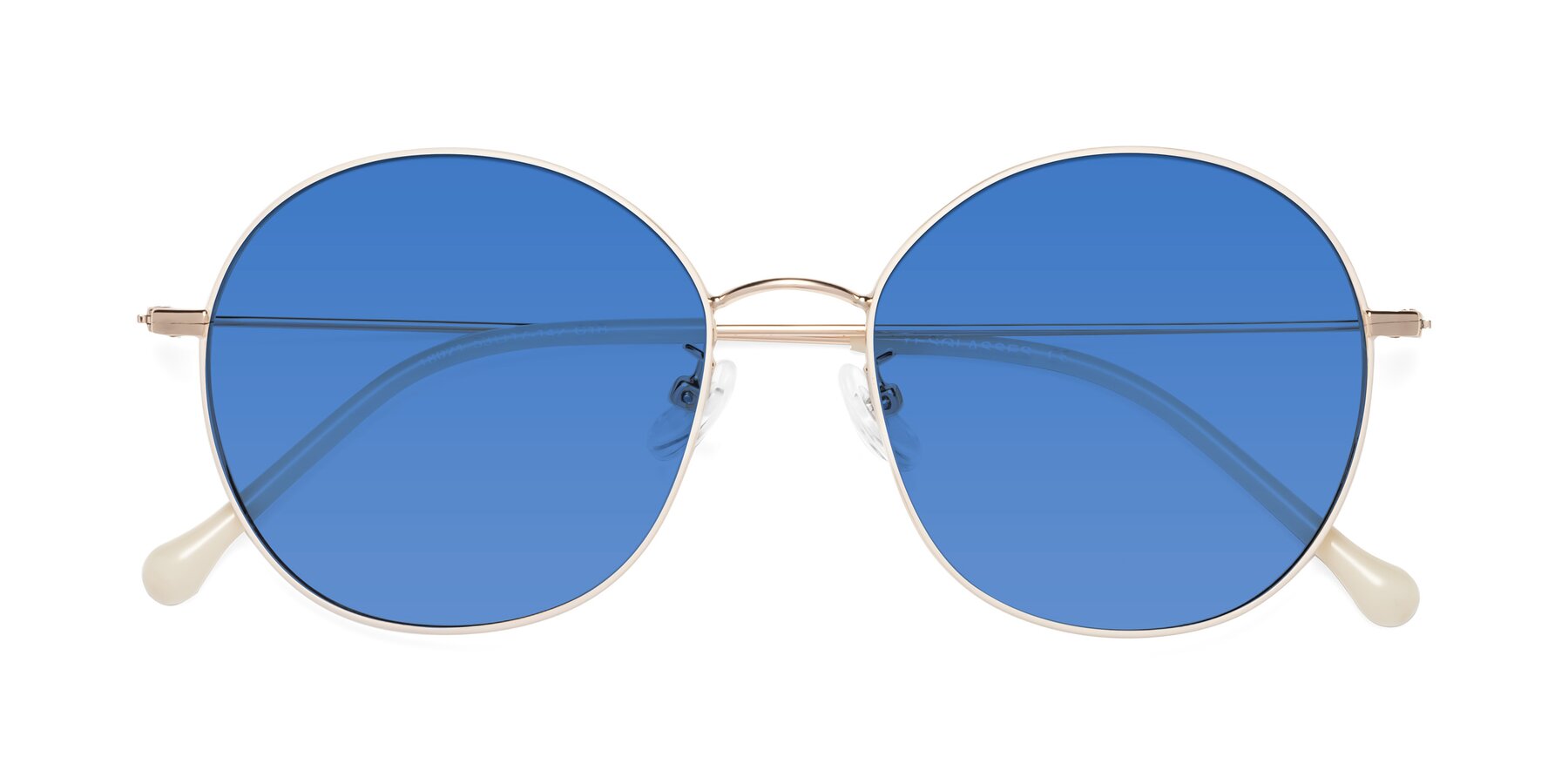 Folded Front of Dallas in White-Gold with Blue Tinted Lenses