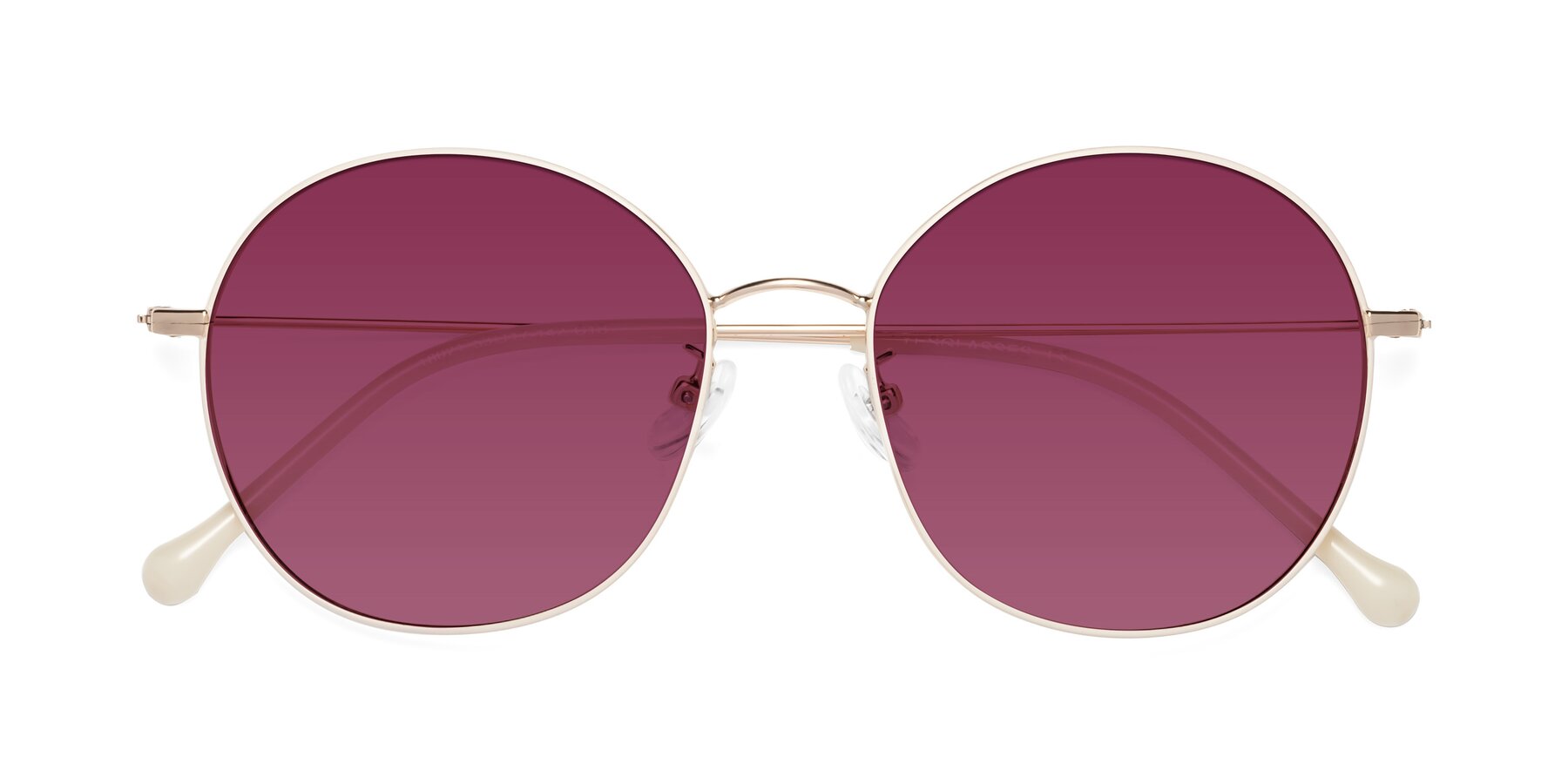 Folded Front of Dallas in White-Gold with Wine Tinted Lenses