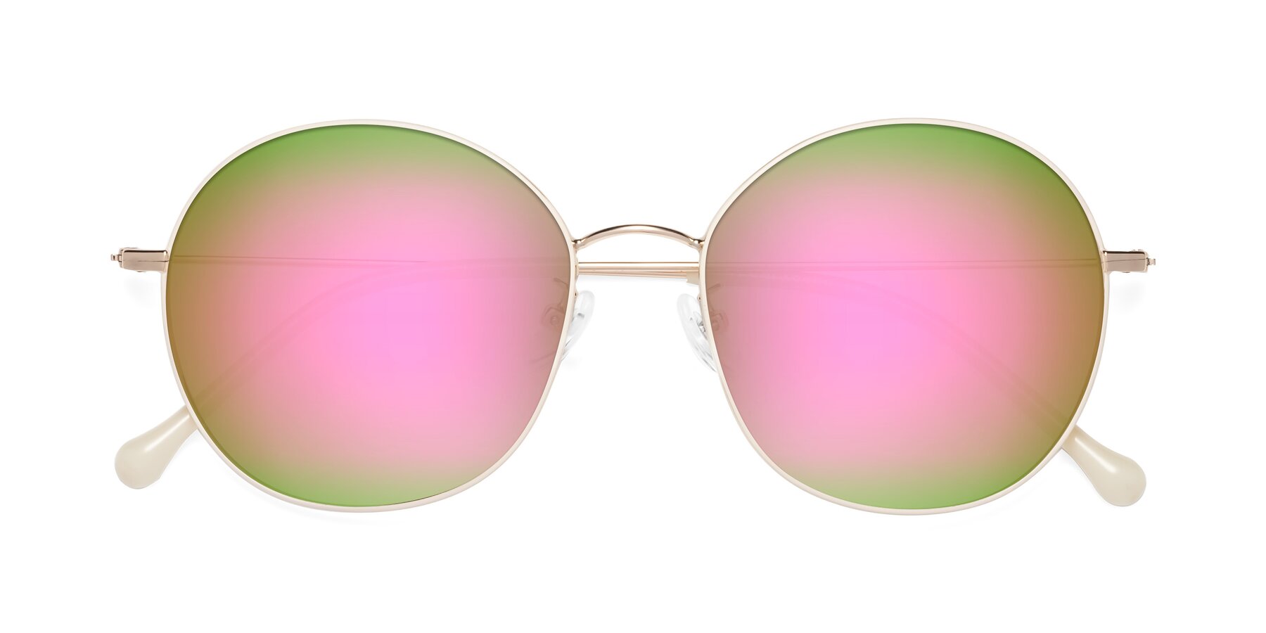Folded Front of Dallas in White-Gold with Pink Mirrored Lenses