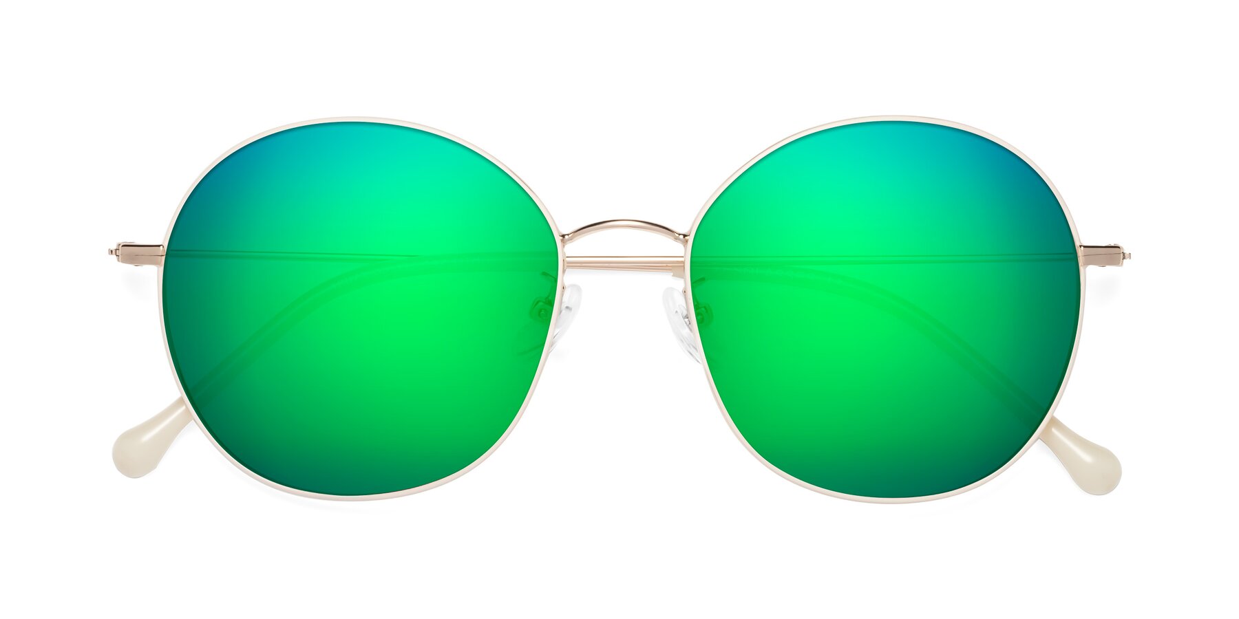 Folded Front of Dallas in White-Gold with Green Mirrored Lenses