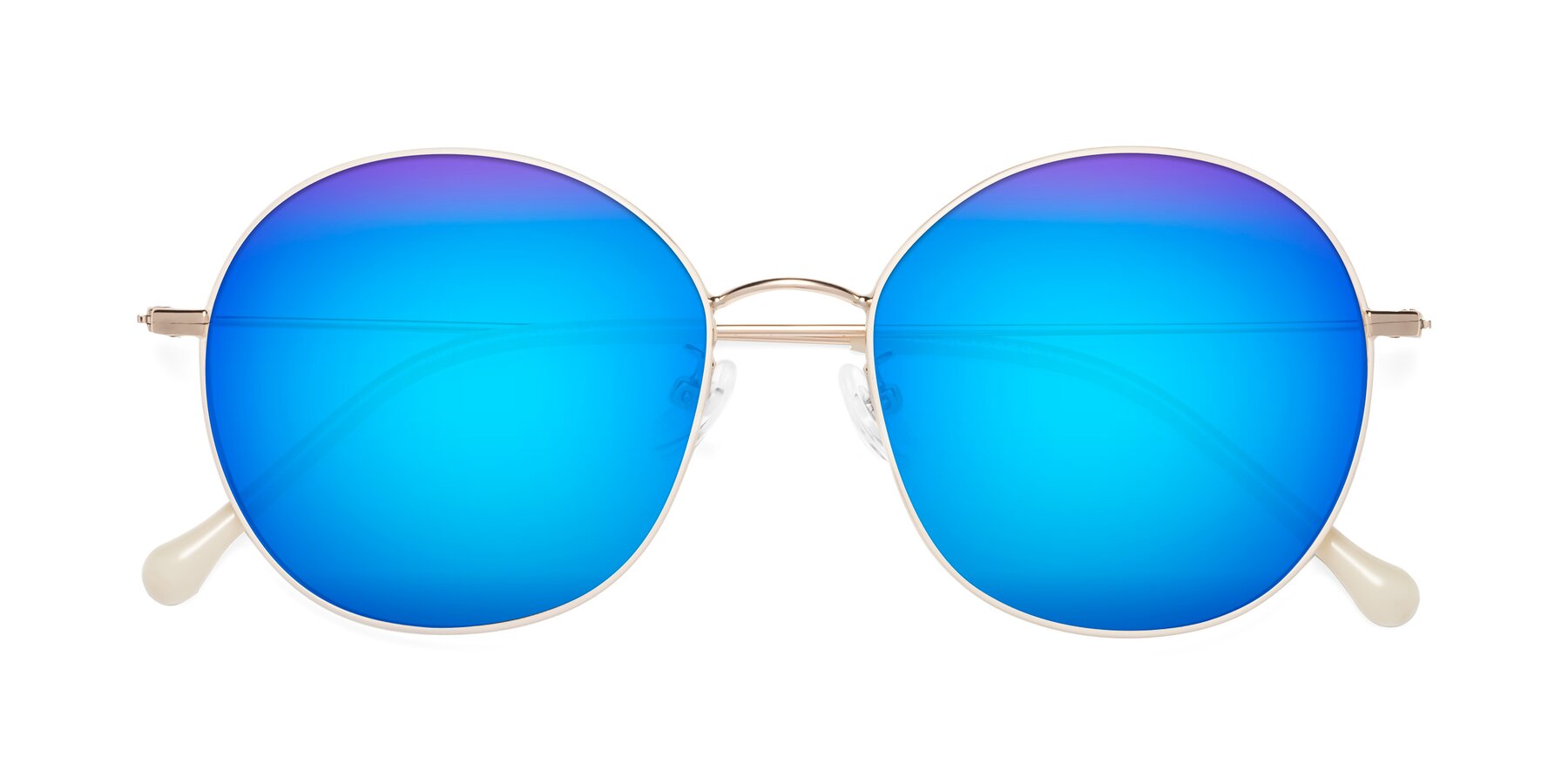 Folded Front of Dallas in White-Gold with Blue Mirrored Lenses