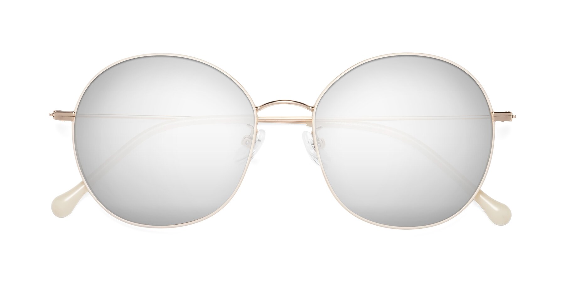 Folded Front of Dallas in White-Gold with Silver Mirrored Lenses