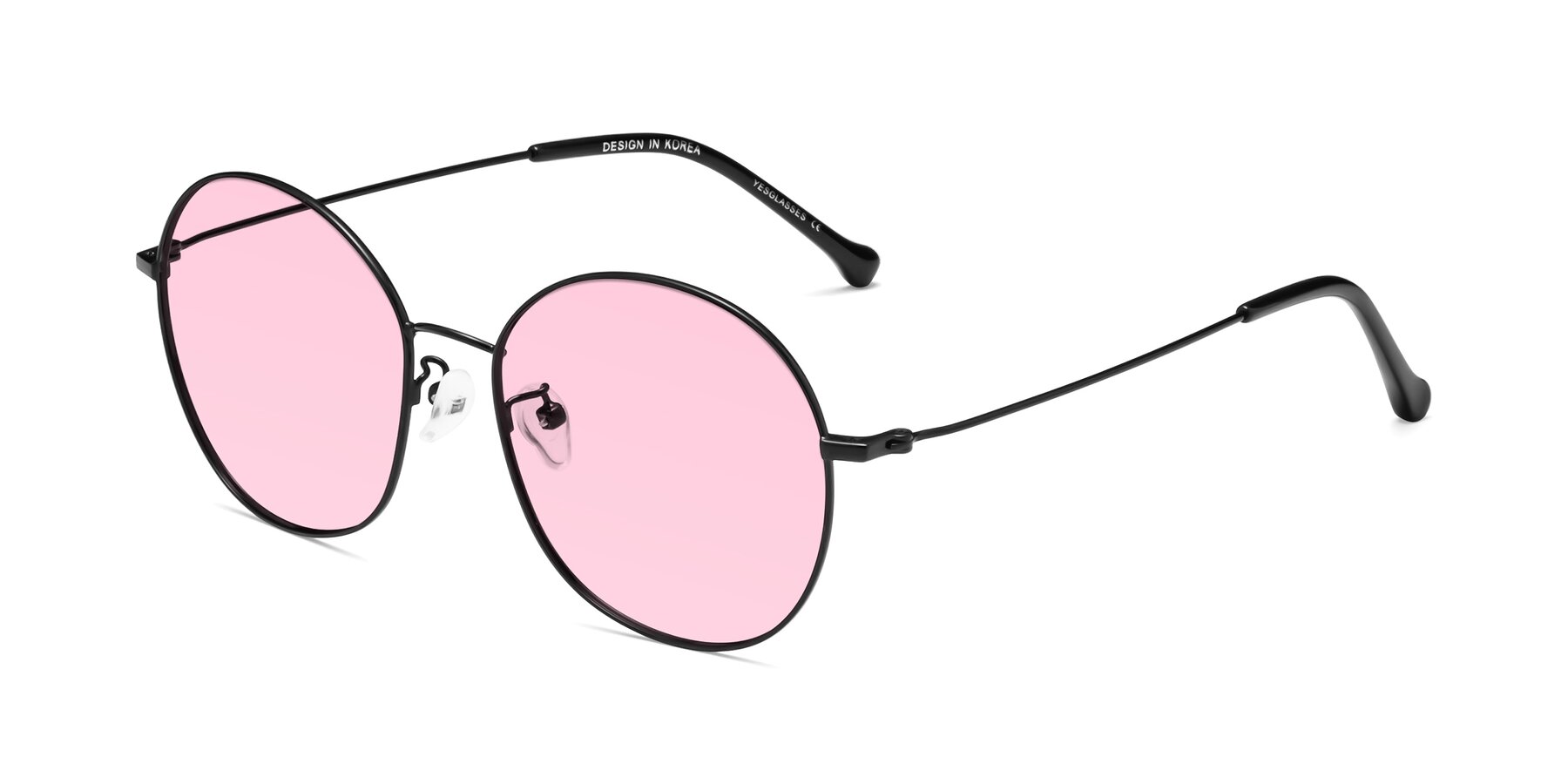 Angle of Dallas in Black with Light Pink Tinted Lenses
