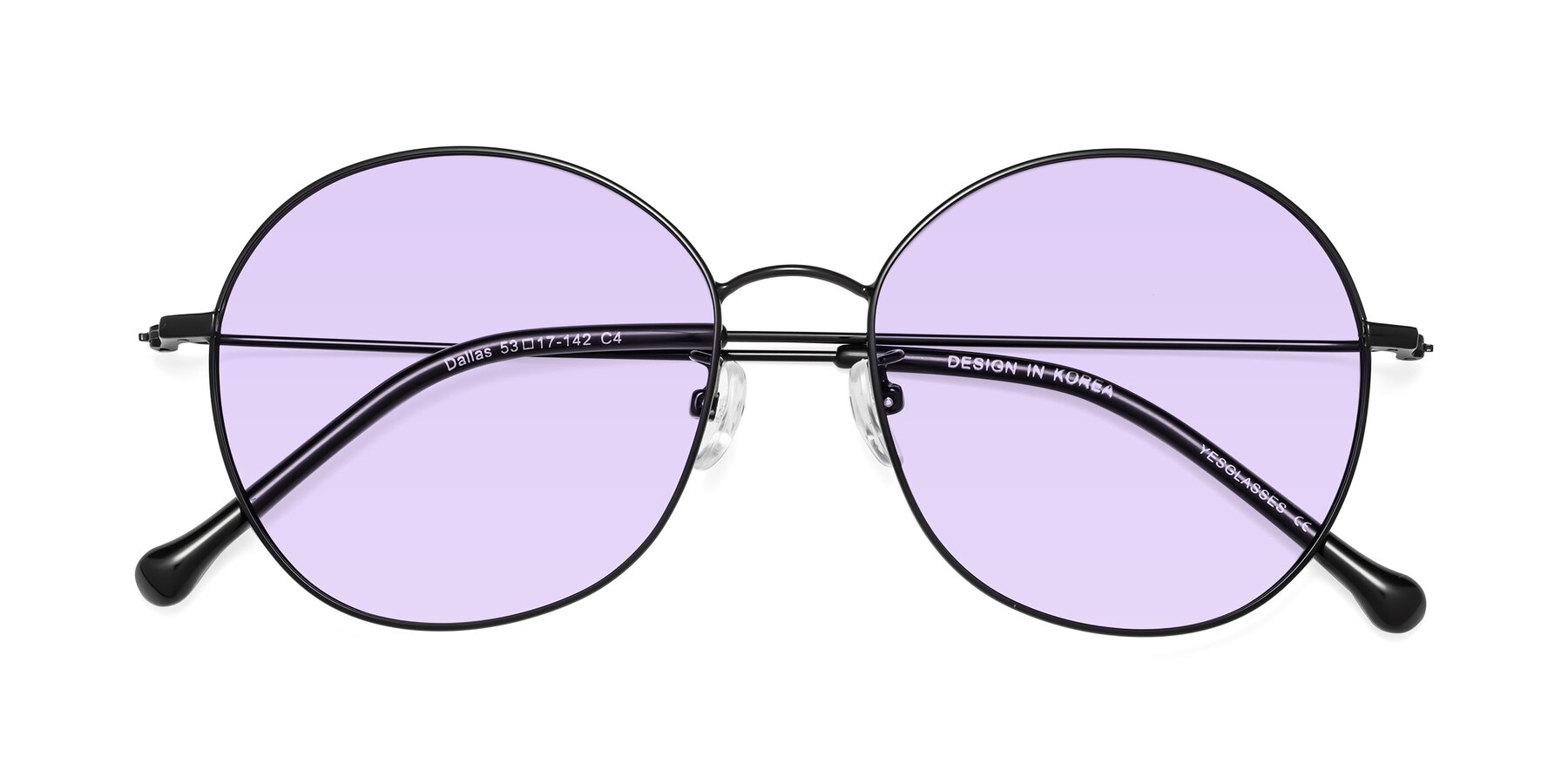 Folded Front of Dallas in Black with Light Purple Tinted Lenses