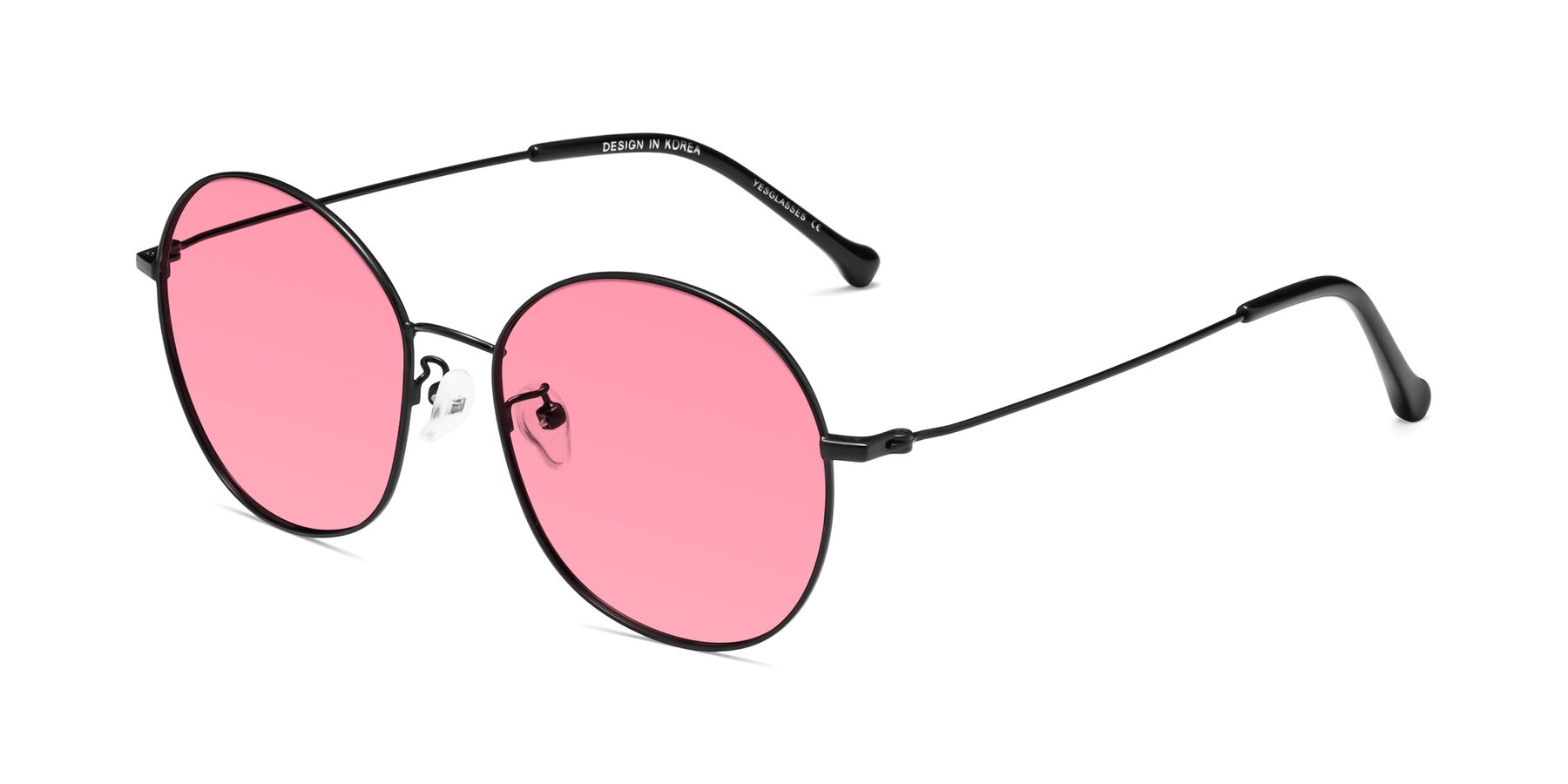 Angle of Dallas in Black with Pink Tinted Lenses