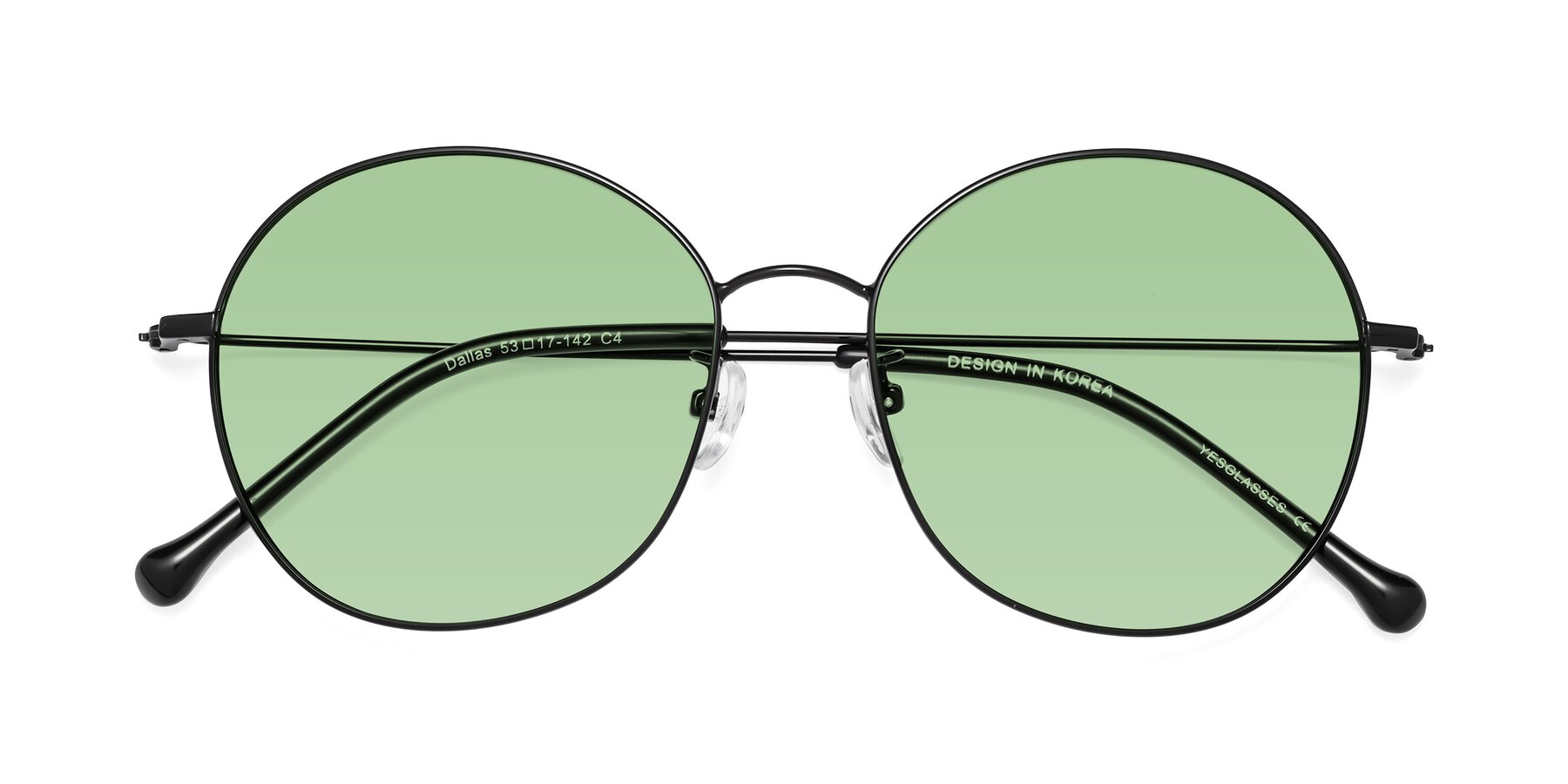 Folded Front of Dallas in Black with Medium Green Tinted Lenses