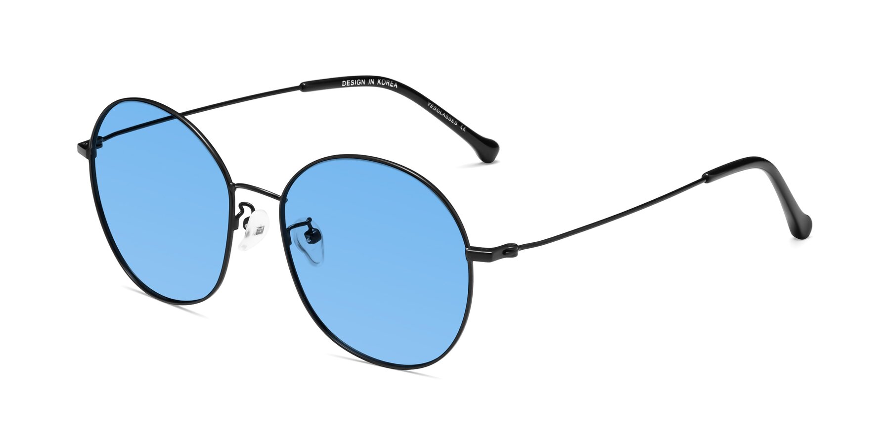 Angle of Dallas in Black with Medium Blue Tinted Lenses