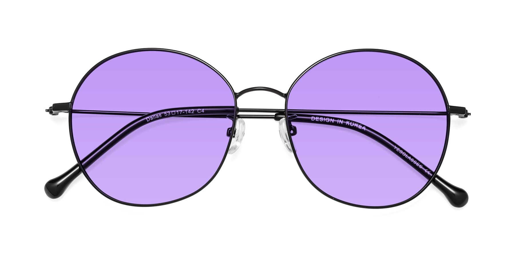 Folded Front of Dallas in Black with Medium Purple Tinted Lenses