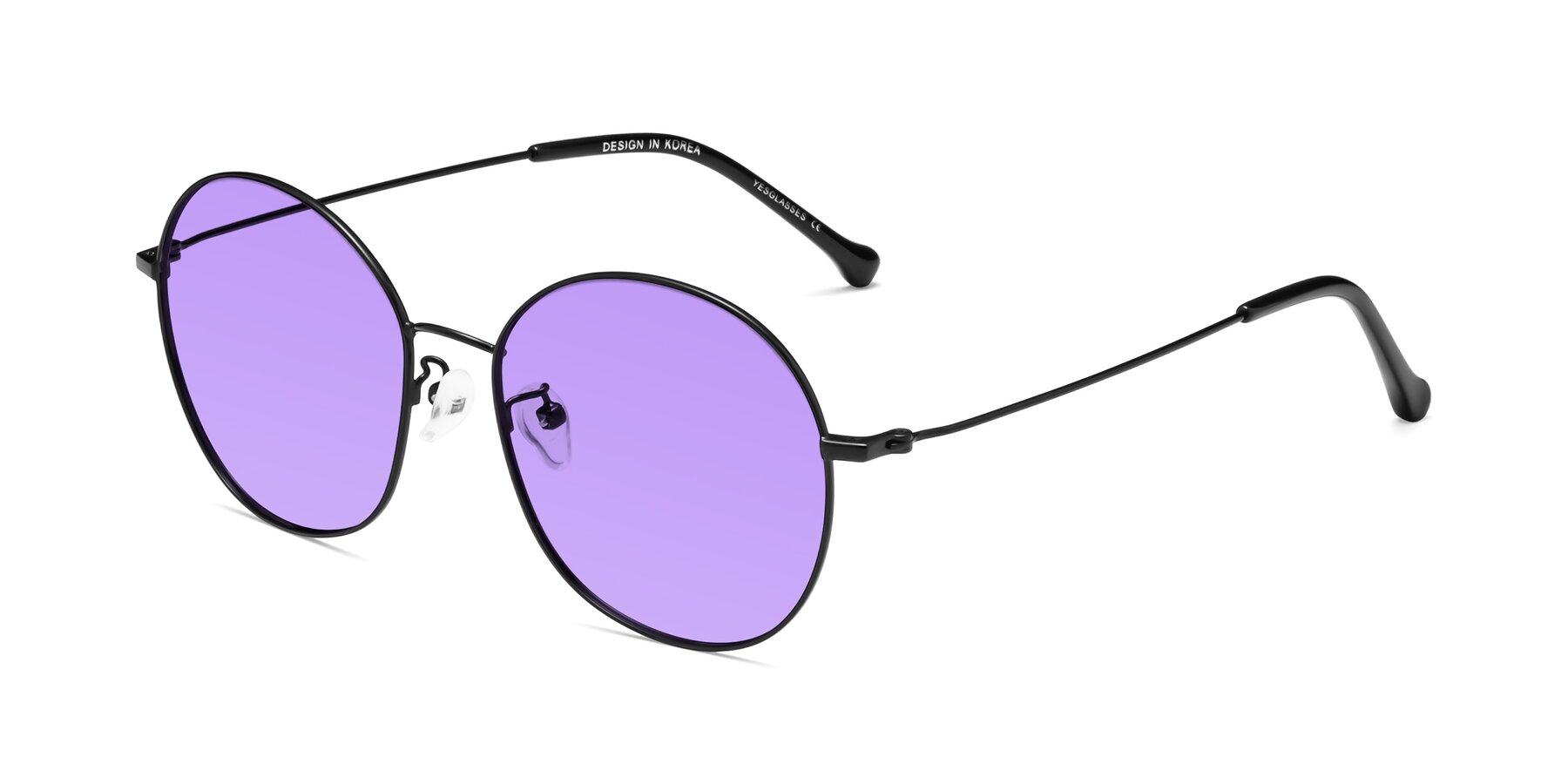 Angle of Dallas in Black with Medium Purple Tinted Lenses