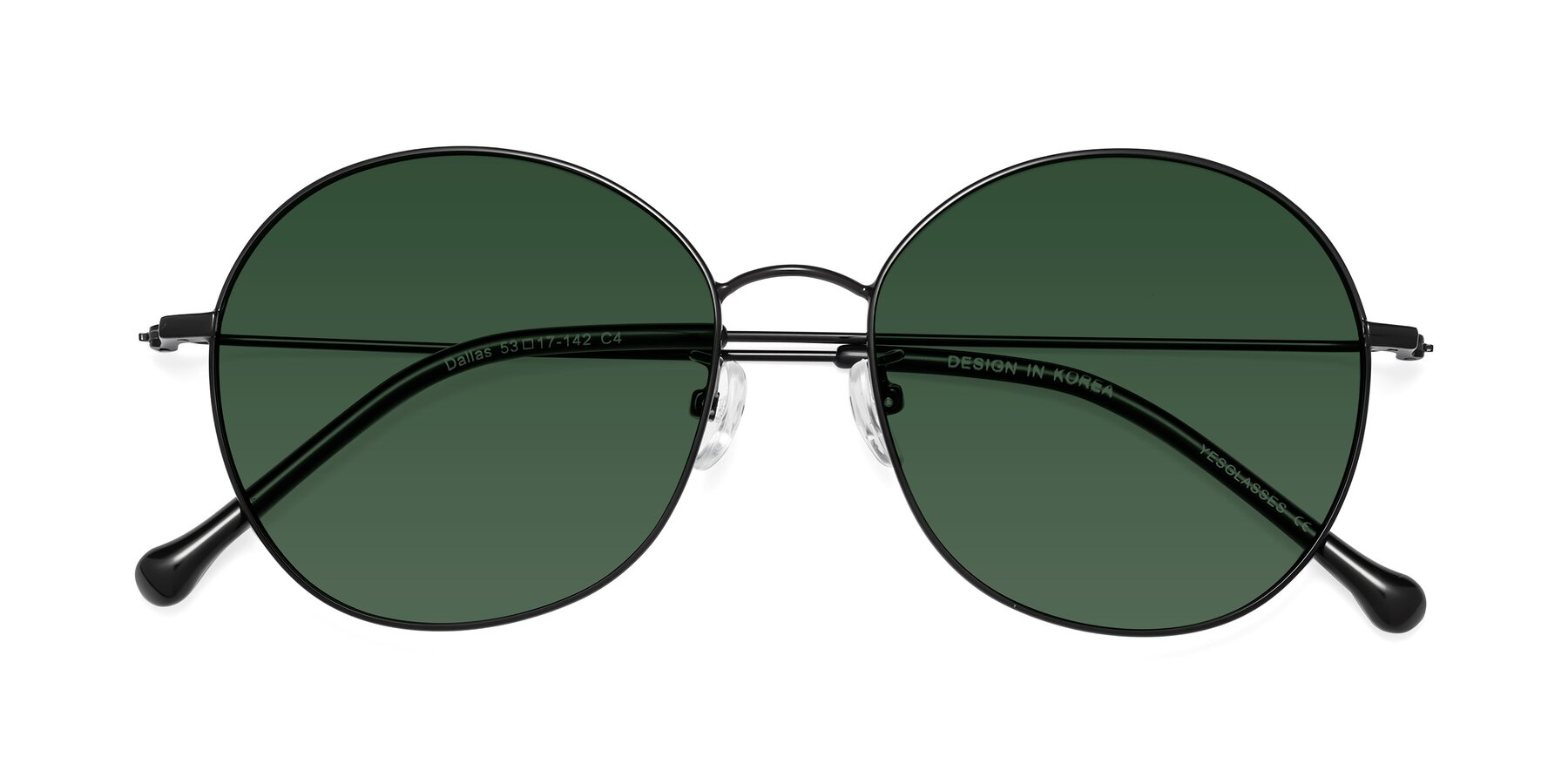 Folded Front of Dallas in Black with Green Tinted Lenses