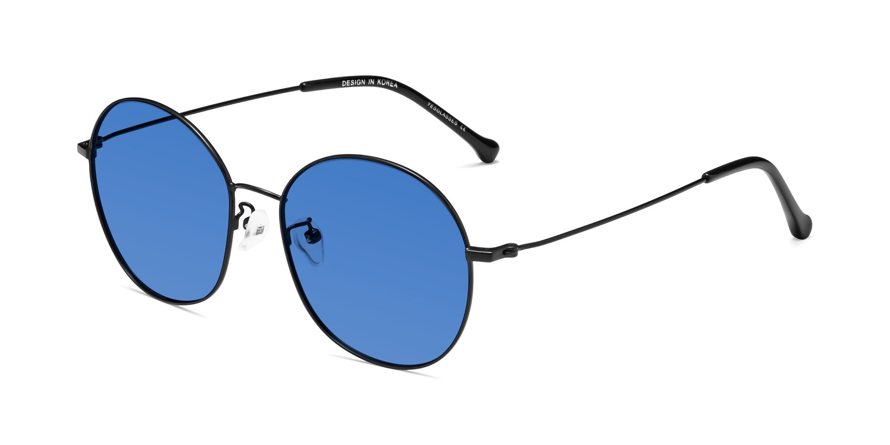Angle of Dallas in Black with Blue Tinted Lenses