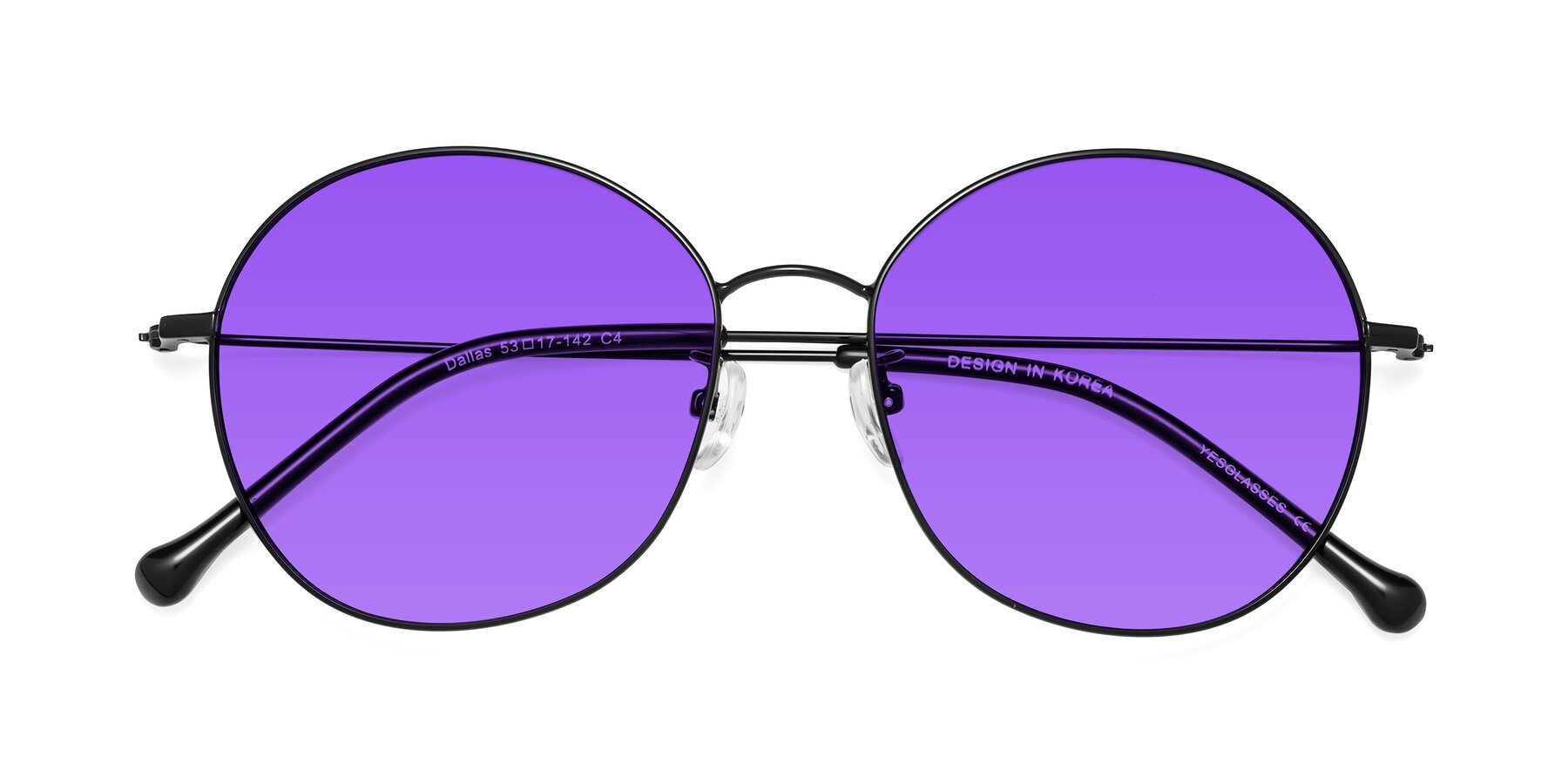 Folded Front of Dallas in Black with Purple Tinted Lenses