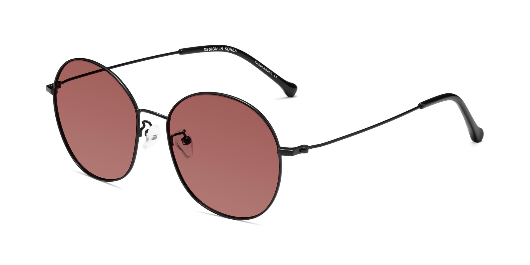 Angle of Dallas in Black with Garnet Tinted Lenses