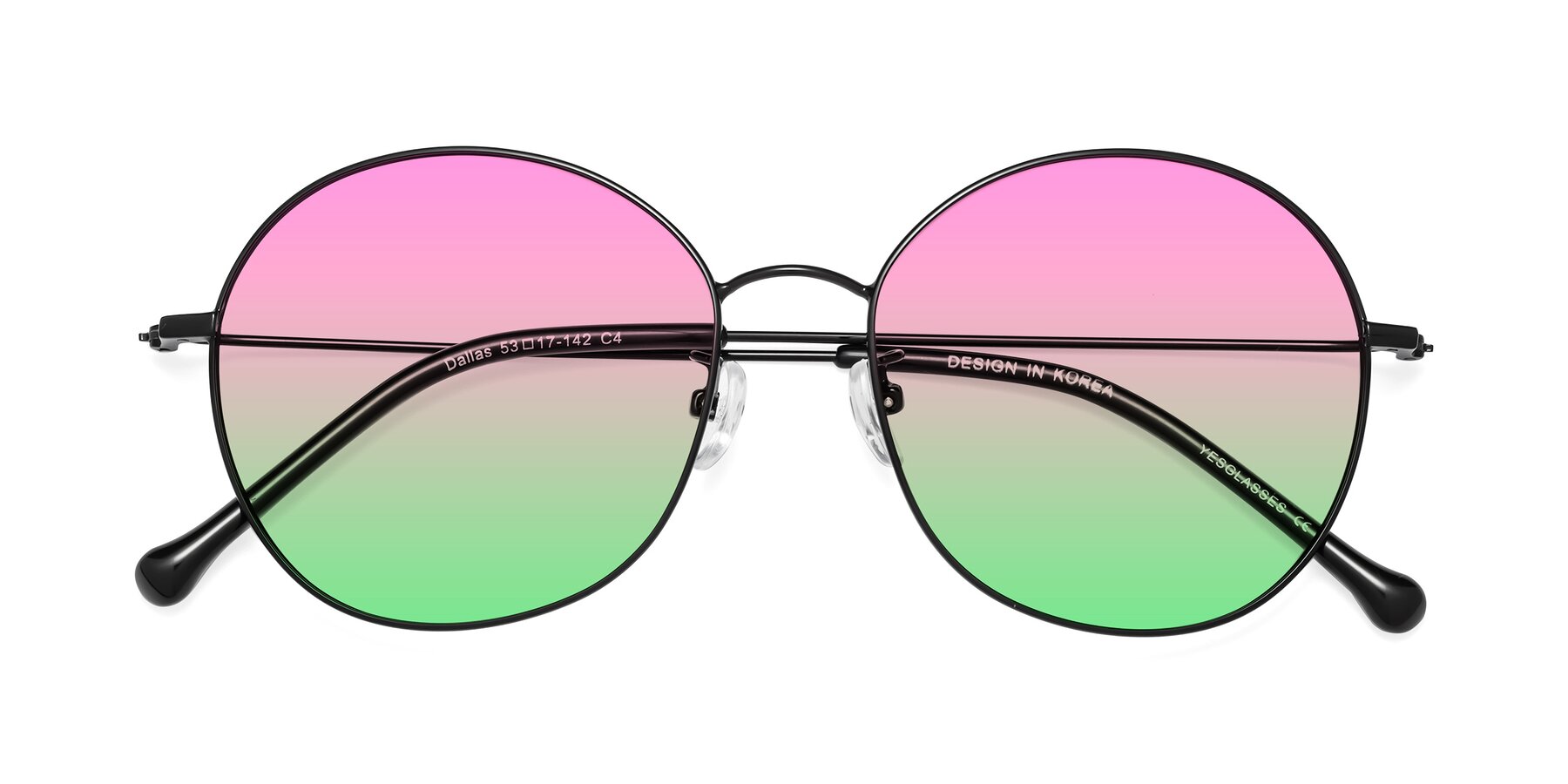 Folded Front of Dallas in Black with Pink / Green Gradient Lenses