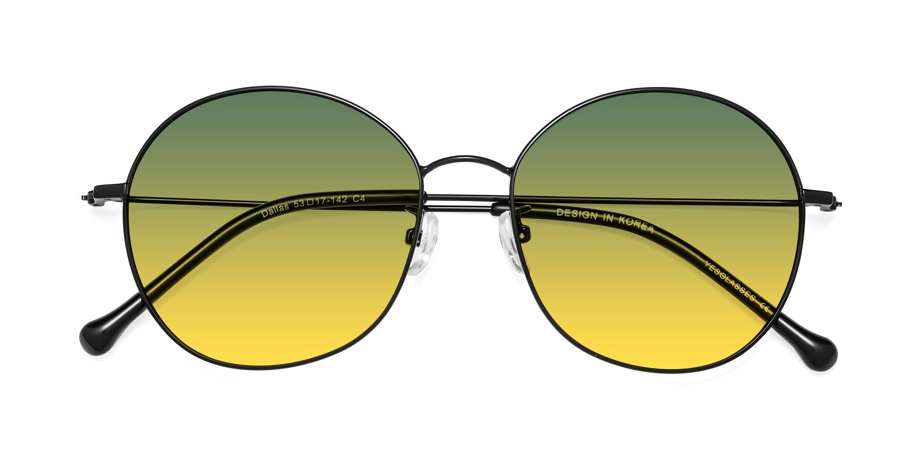 Folded Front of Dallas in Black with Green / Yellow Gradient Lenses
