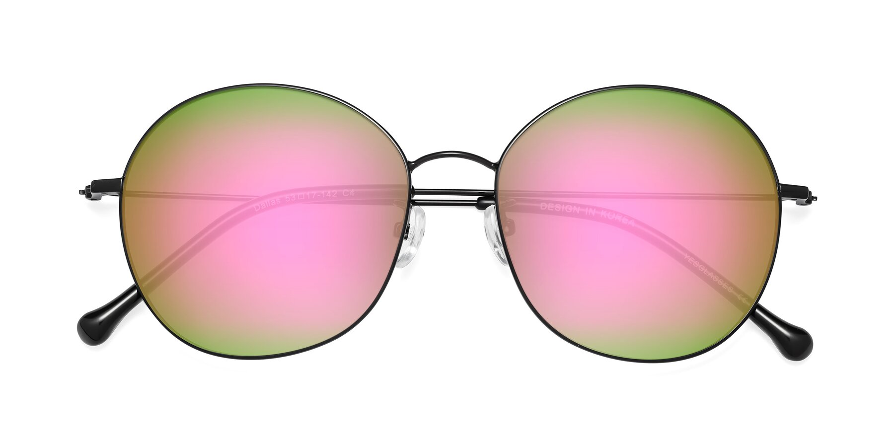 Folded Front of Dallas in Black with Pink Mirrored Lenses