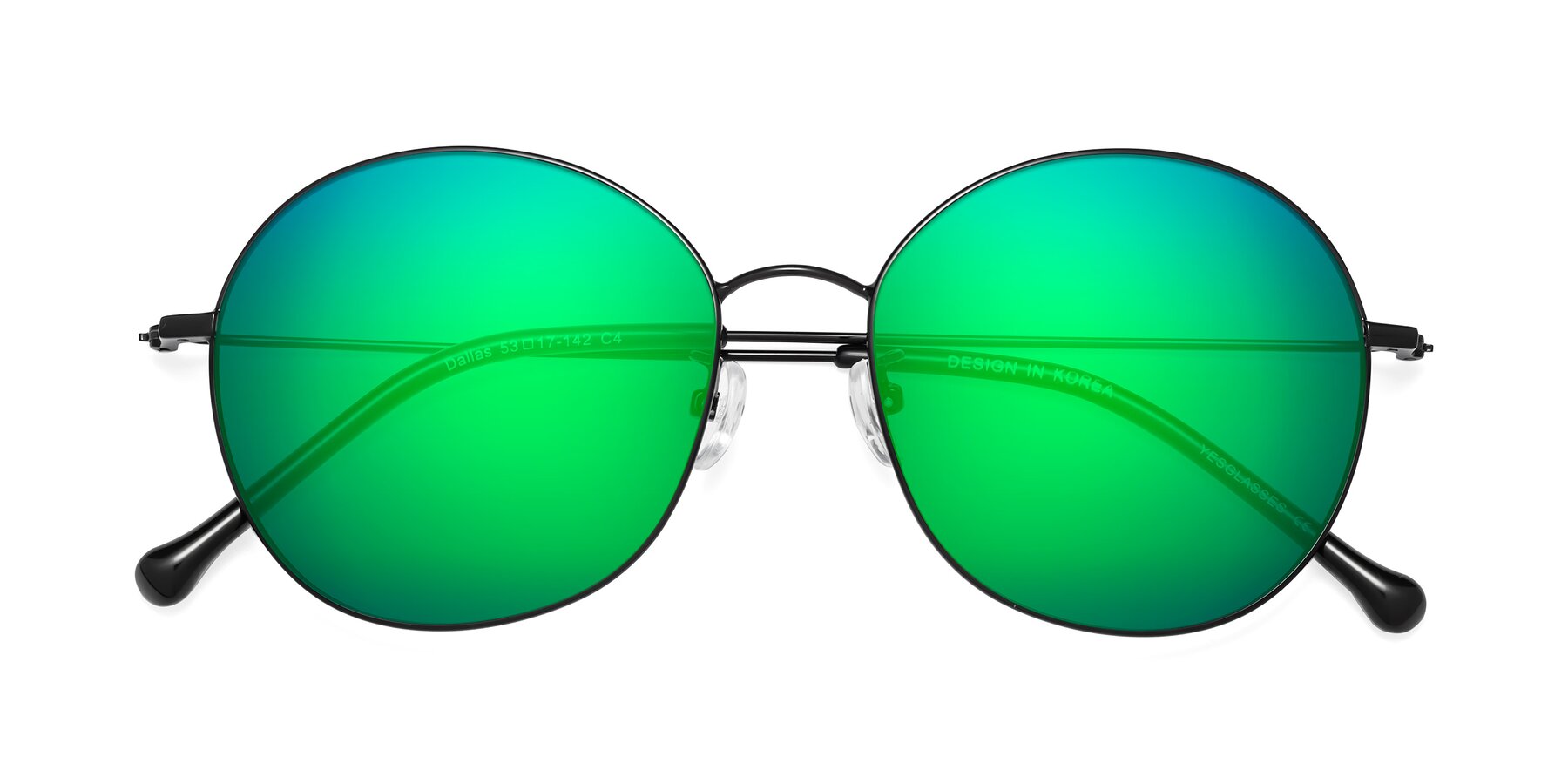 Folded Front of Dallas in Black with Green Mirrored Lenses