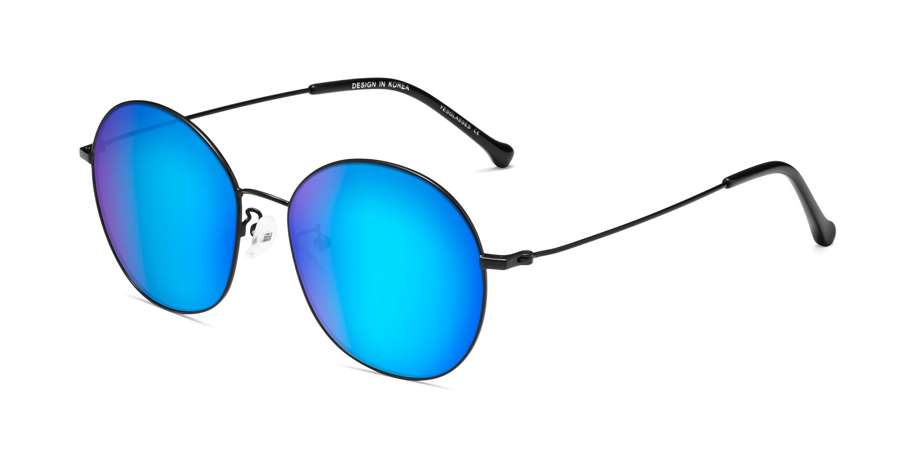 Angle of Dallas in Black with Blue Mirrored Lenses