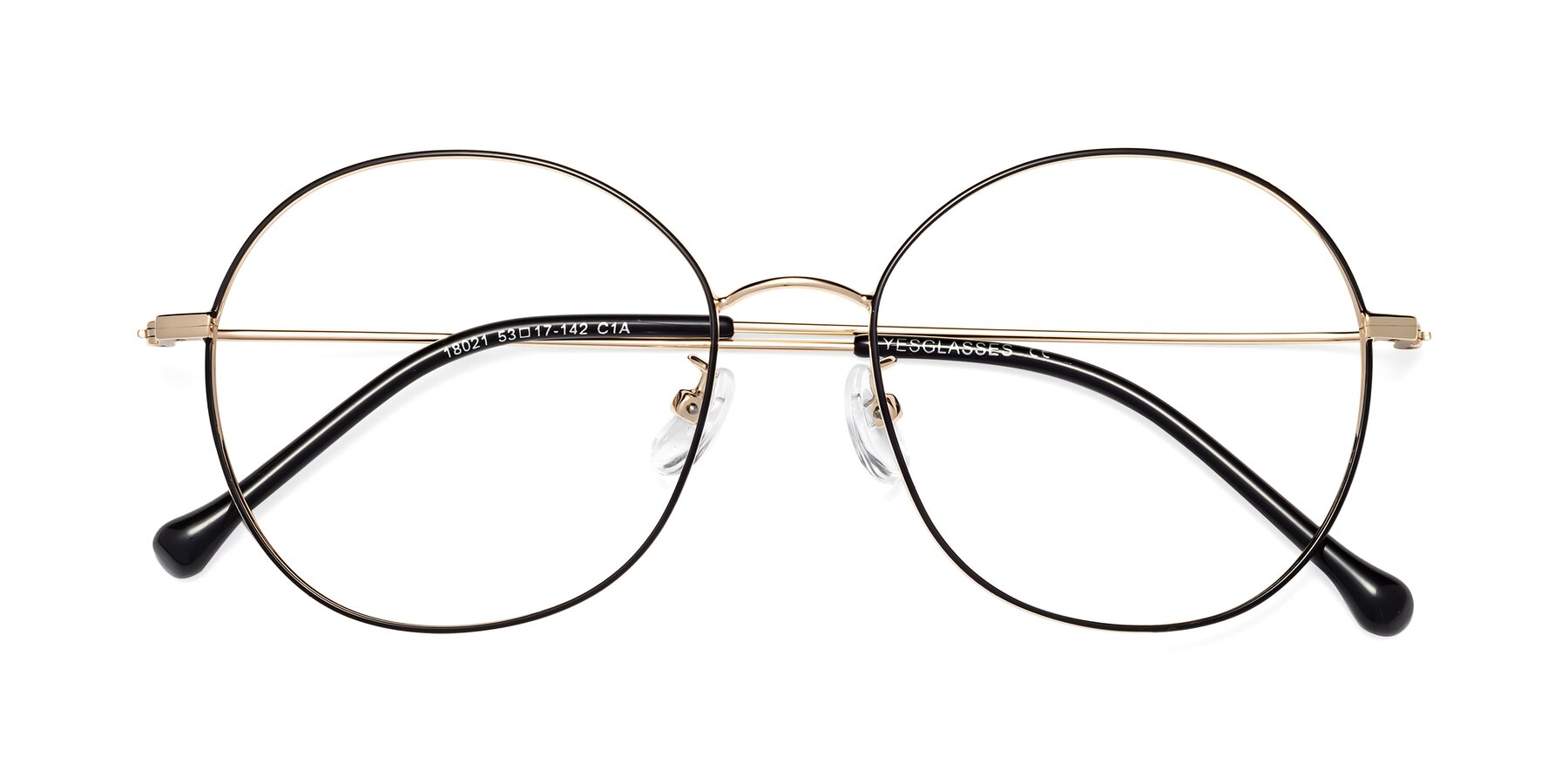 Folded Front of Dallas in Black-Gold with Clear Eyeglass Lenses