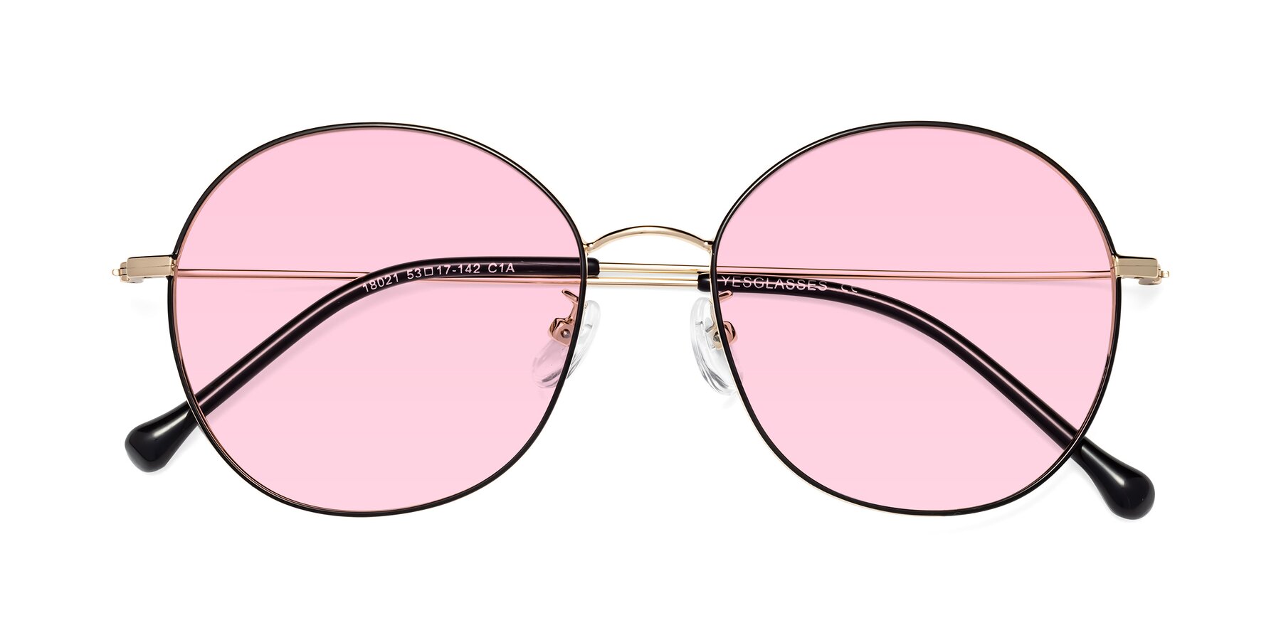 Folded Front of Dallas in Black-Gold with Light Pink Tinted Lenses