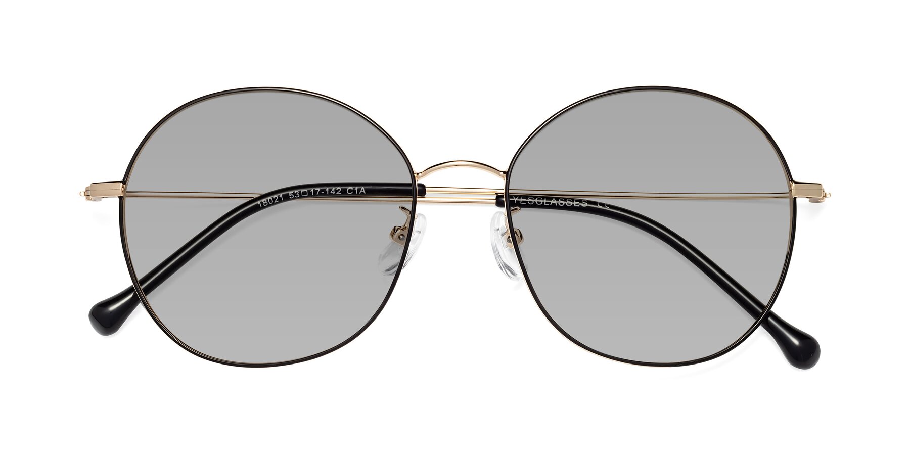 Folded Front of Dallas in Black-Gold with Light Gray Tinted Lenses