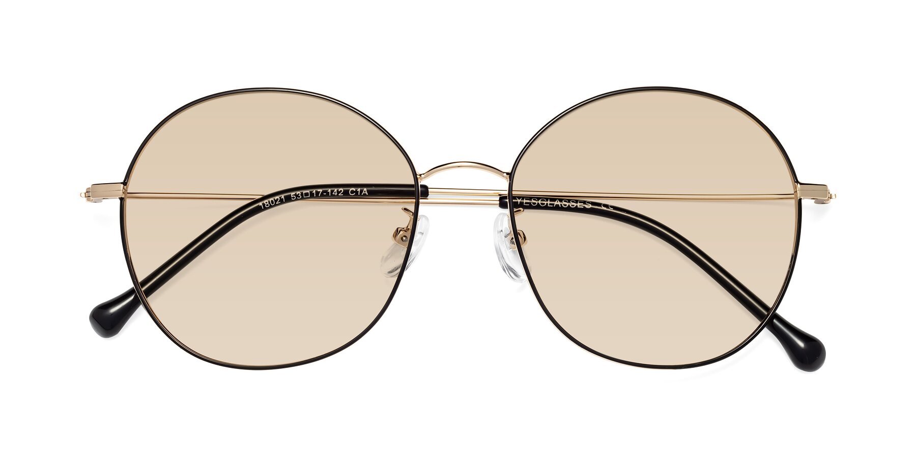 Folded Front of Dallas in Black-Gold with Light Brown Tinted Lenses