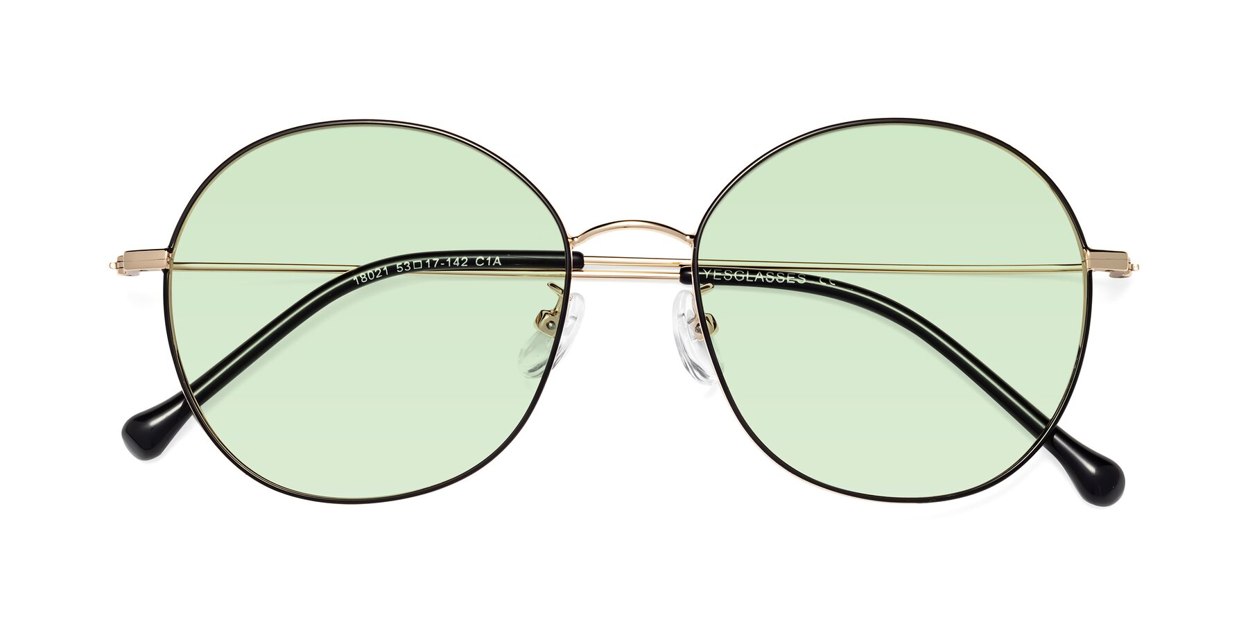 Folded Front of Dallas in Black-Gold with Light Green Tinted Lenses