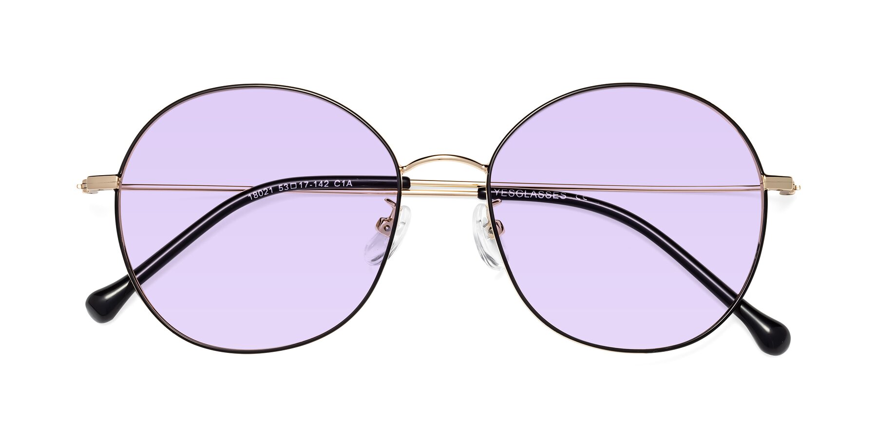 Folded Front of Dallas in Black-Gold with Light Purple Tinted Lenses