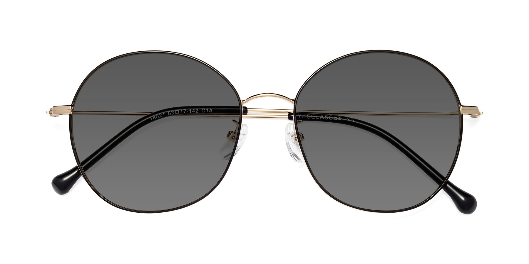 Folded Front of Dallas in Black-Gold with Medium Gray Tinted Lenses