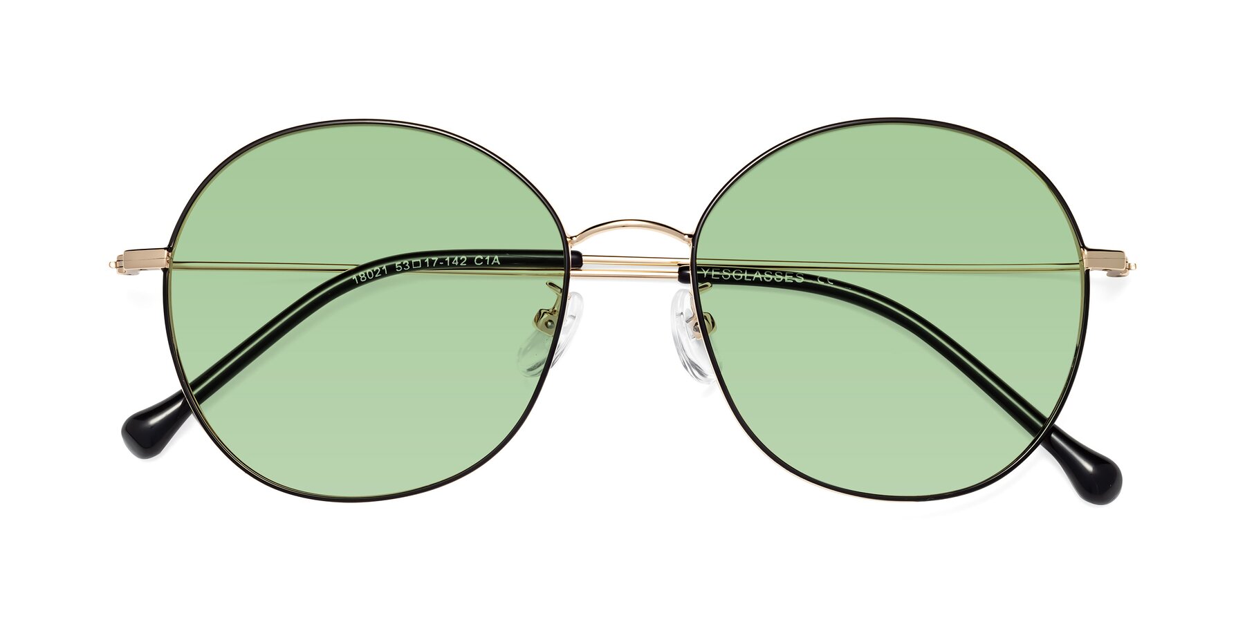 Folded Front of Dallas in Black-Gold with Medium Green Tinted Lenses