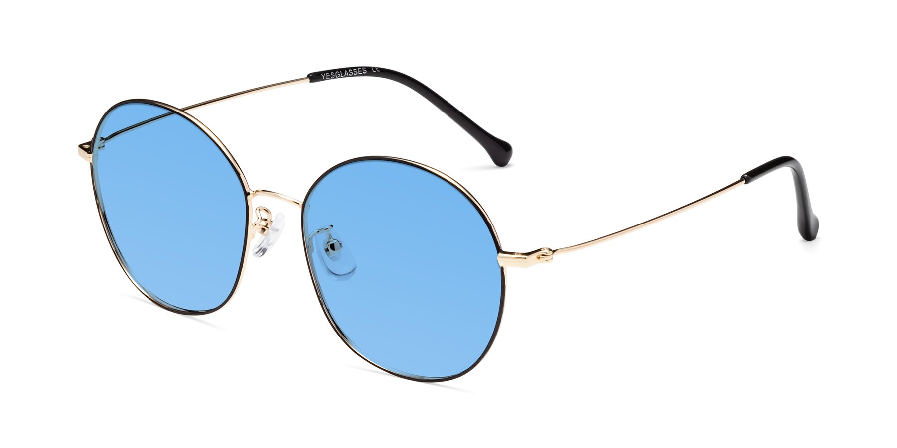 Angle of Dallas in Black-Gold with Medium Blue Tinted Lenses